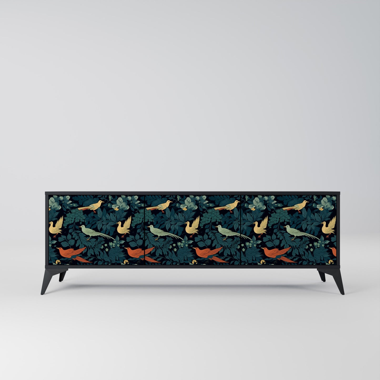 Mobile TV FOWL ORNAMENT a 3 ante con finitura nera