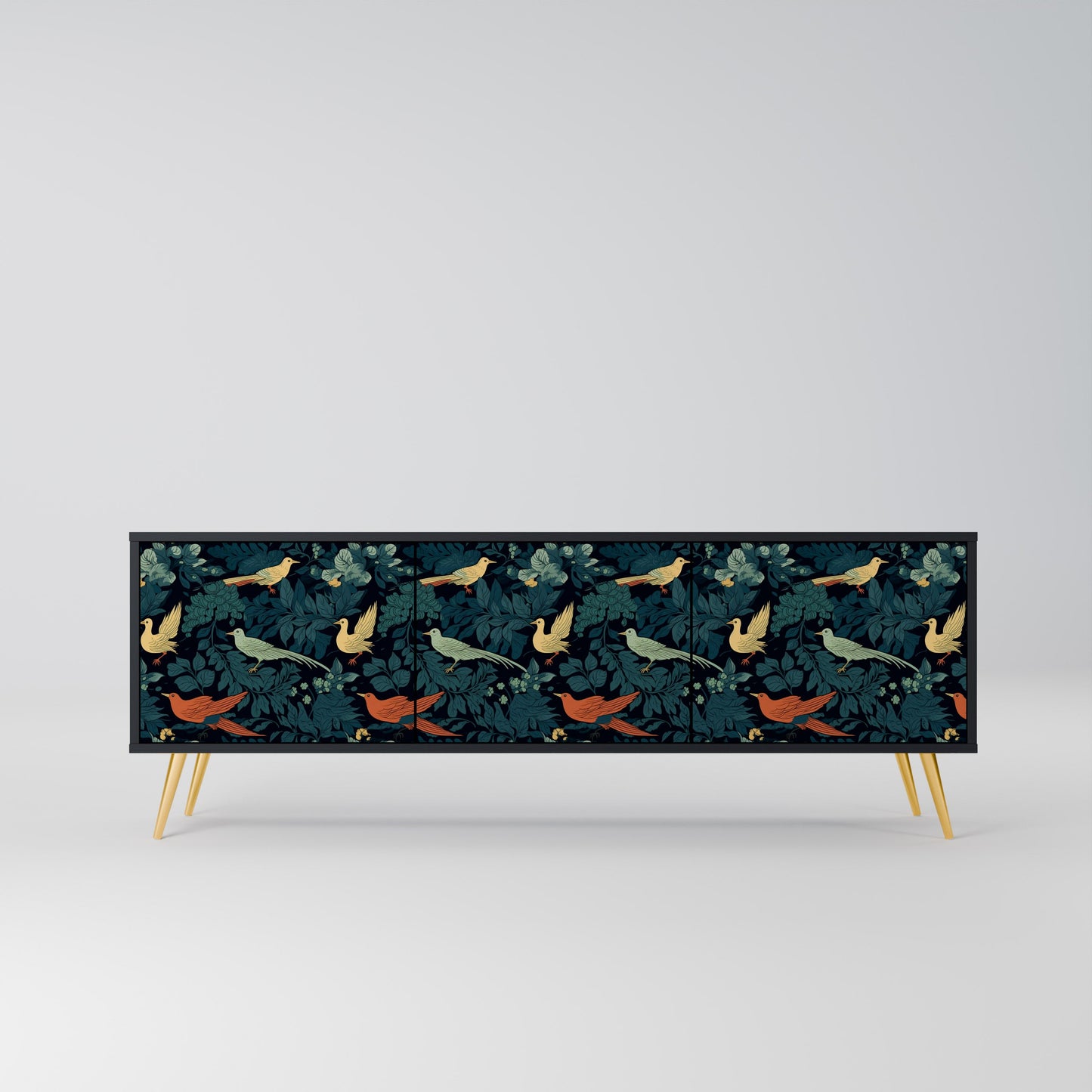 Mobile TV FOWL ORNAMENT a 3 ante con finitura nera