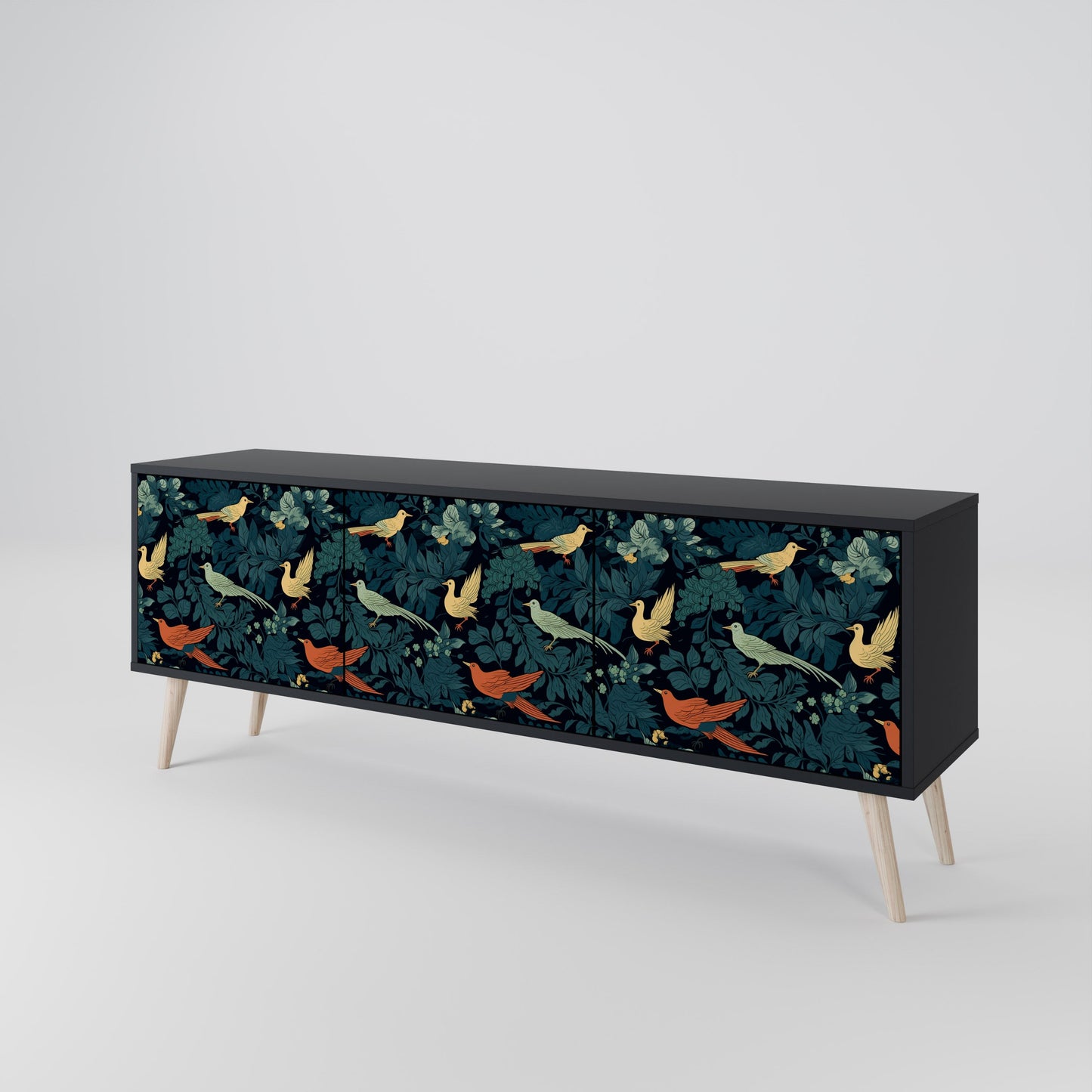 Mobile TV FOWL ORNAMENT a 3 ante con finitura nera