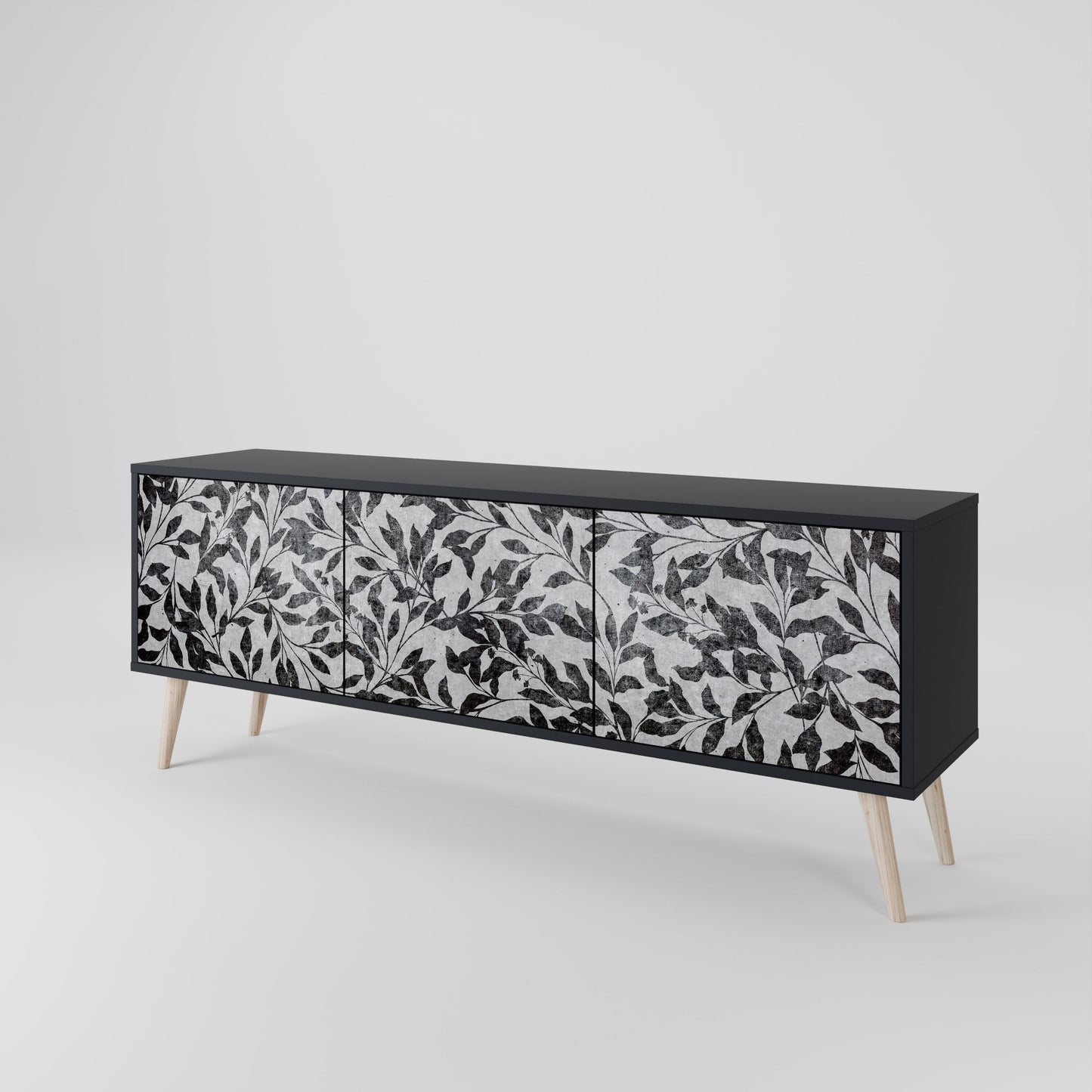 Mobile TV CHARCOAL SPROUT a 3 ante con finitura nera
