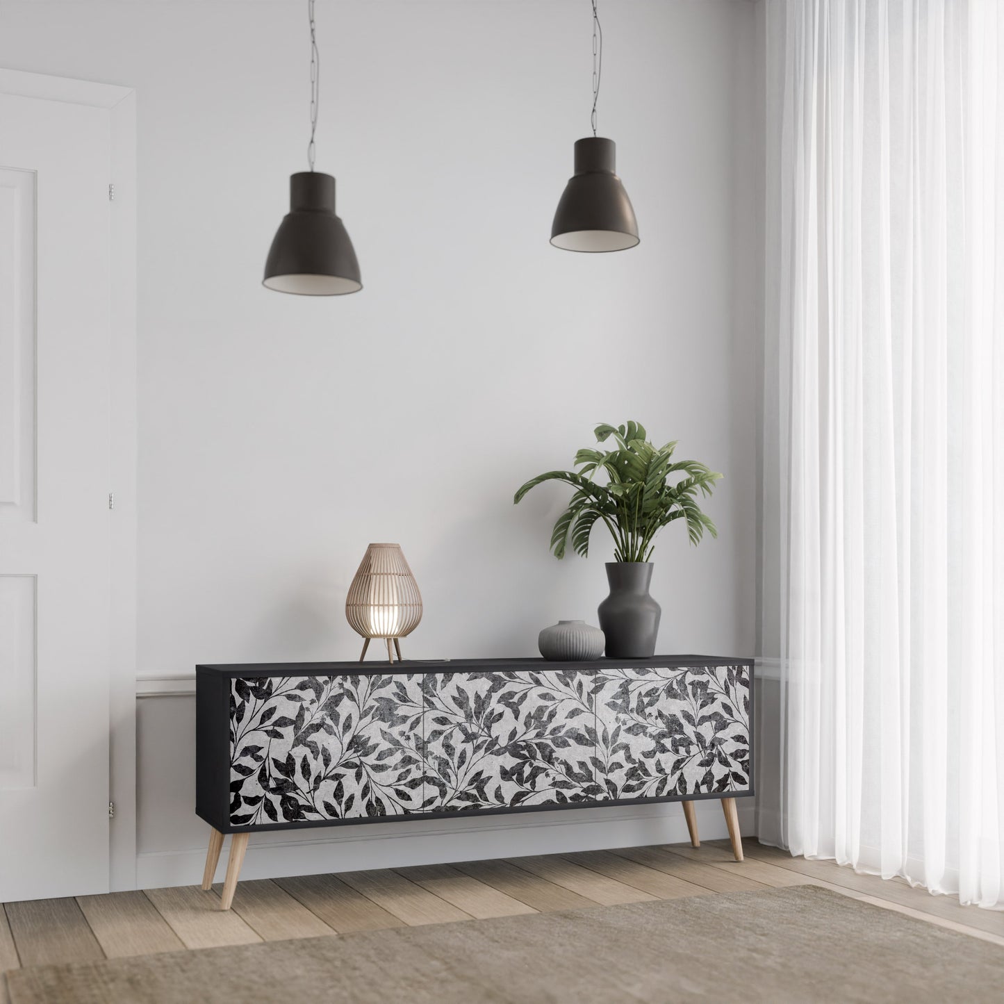 Mobile TV CHARCOAL SPROUT a 3 ante con finitura nera