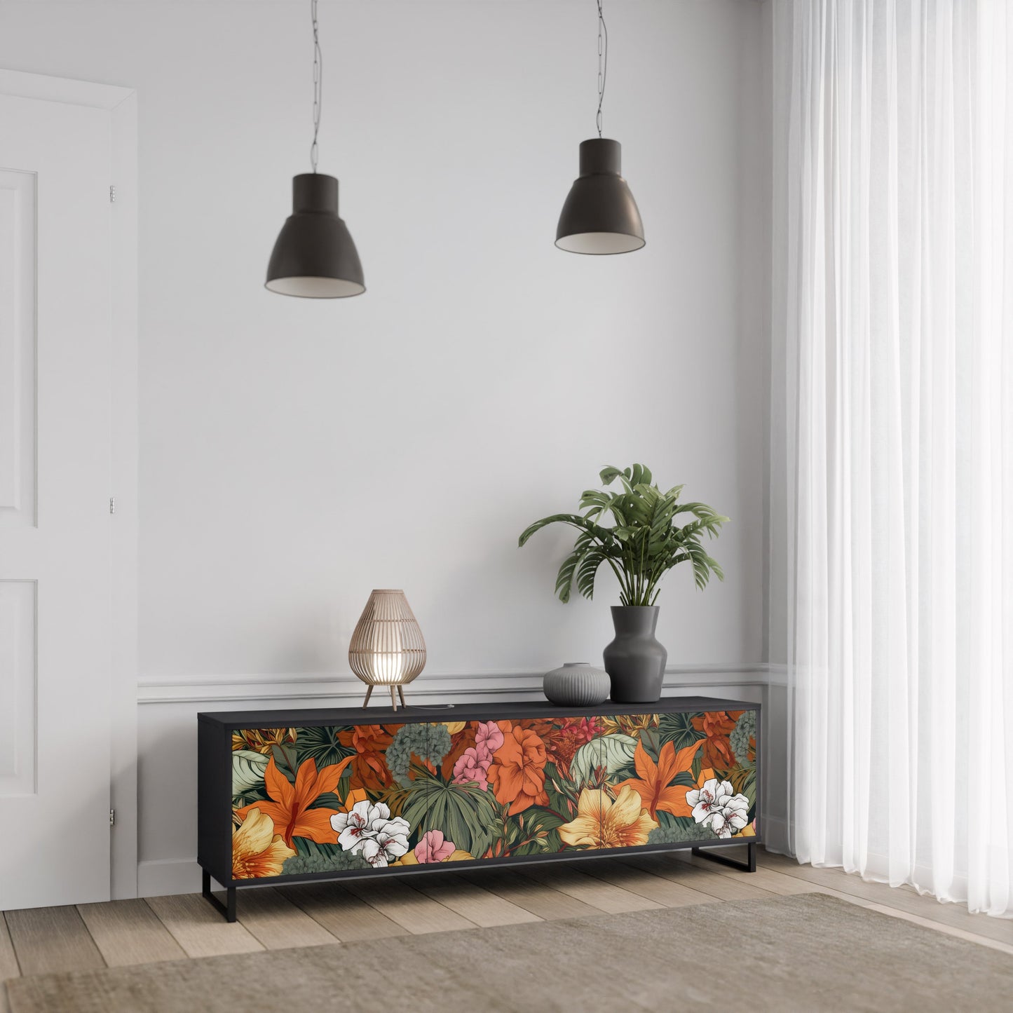 Mobile TV RADIANT FLORA a 3 ante in finitura nera