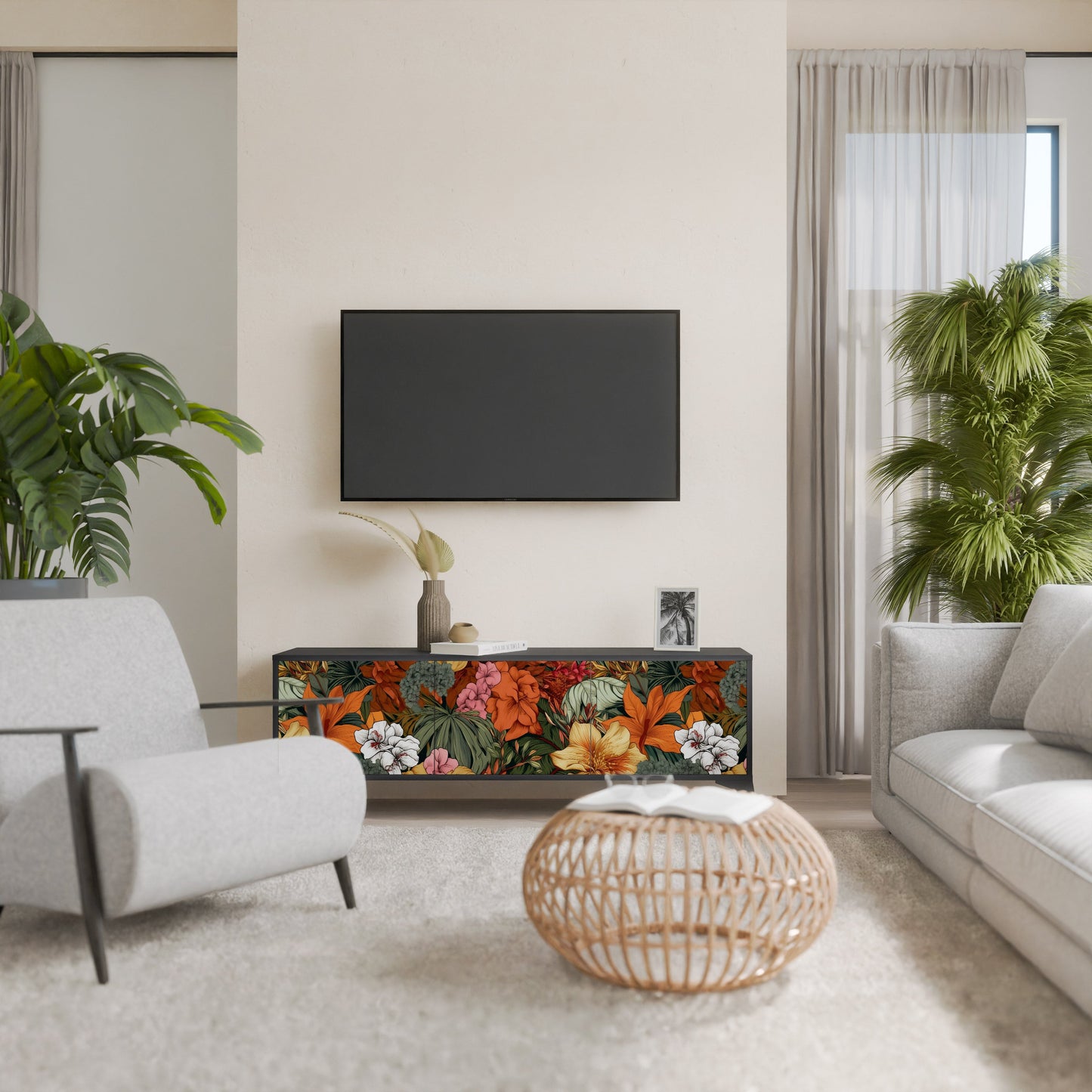 Mobile TV RADIANT FLORA a 3 ante in finitura nera