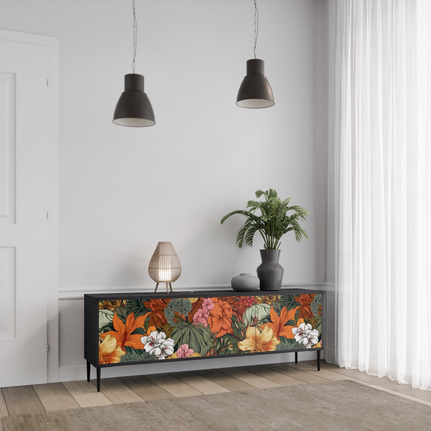 Mobile TV RADIANT FLORA a 3 ante in finitura nera