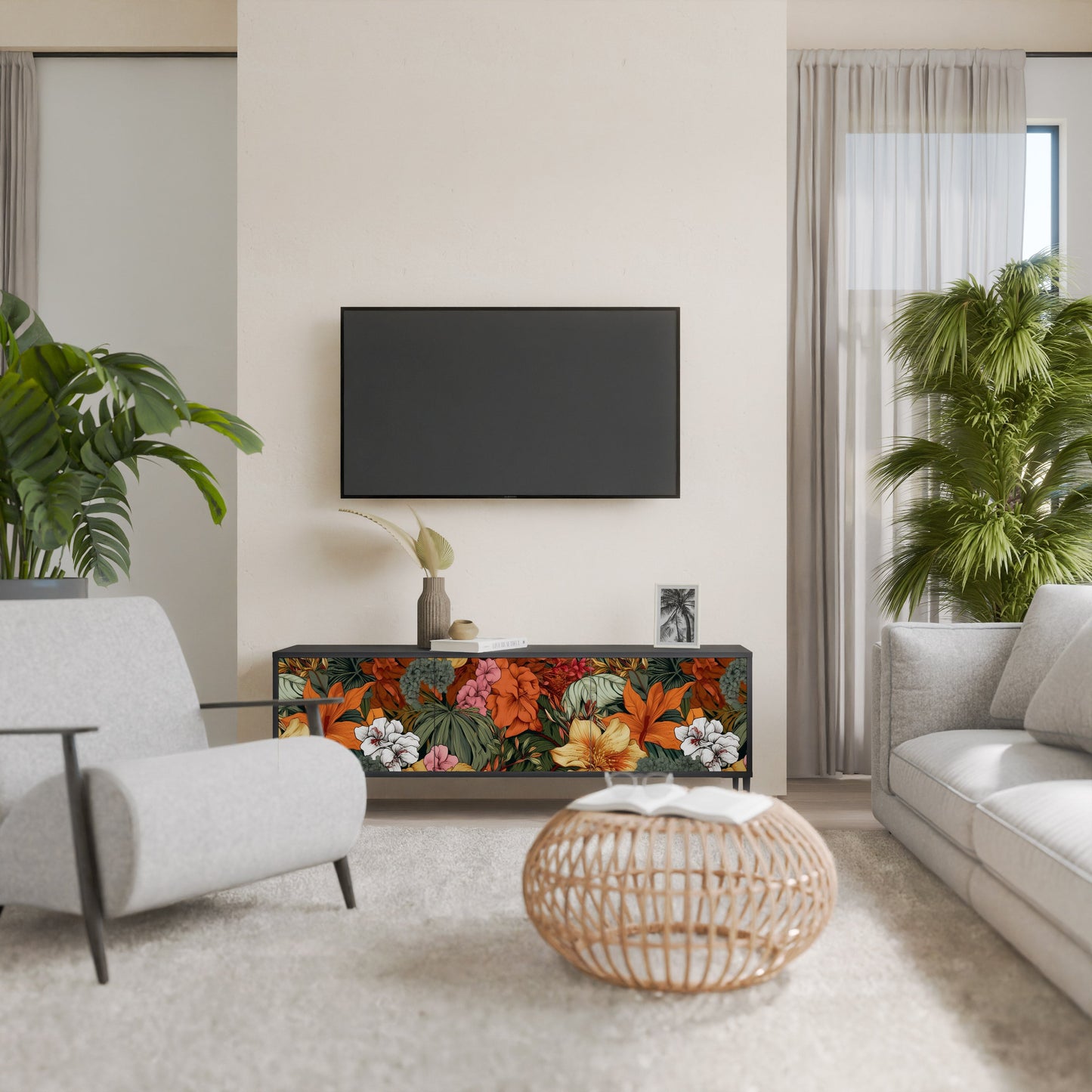 Mobile TV RADIANT FLORA a 3 ante in finitura nera
