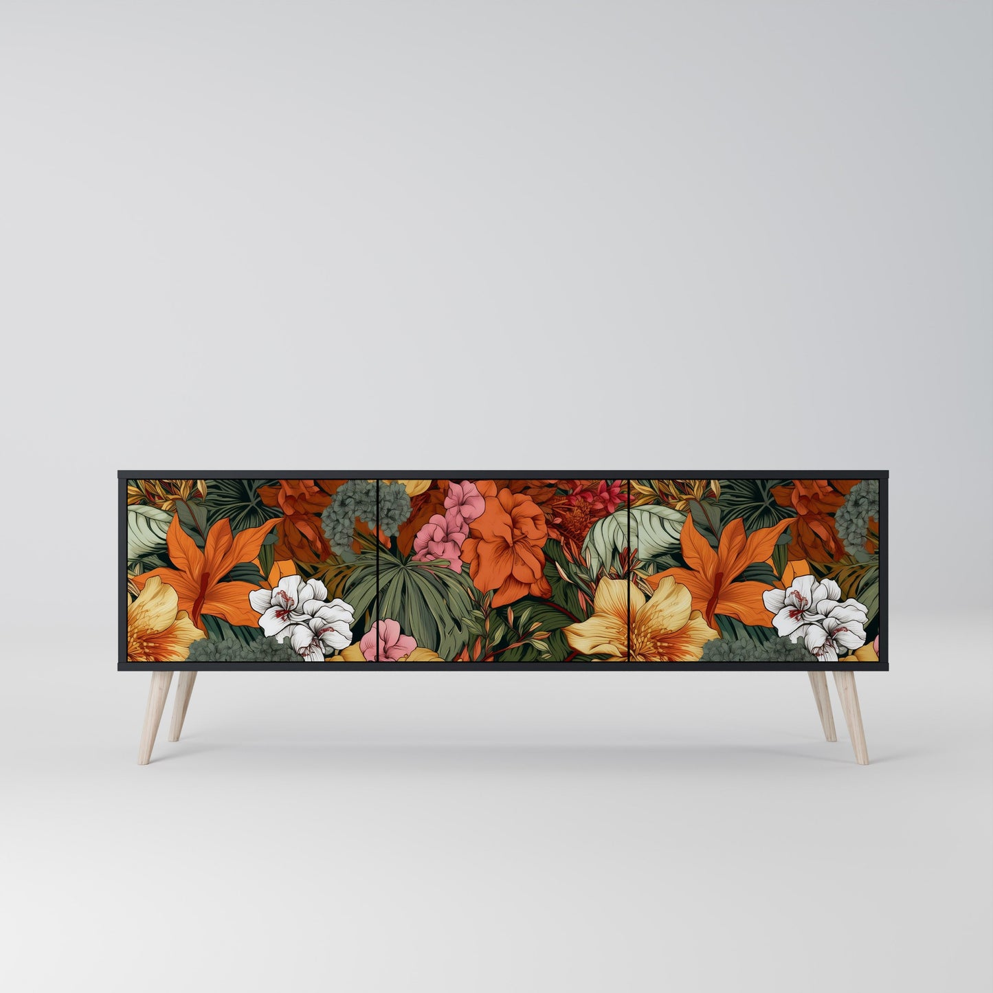 Mobile TV RADIANT FLORA a 3 ante in finitura nera