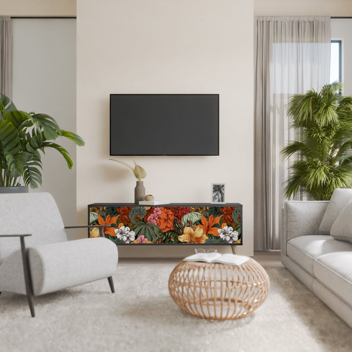 Mobile TV RADIANT FLORA a 3 ante in finitura nera