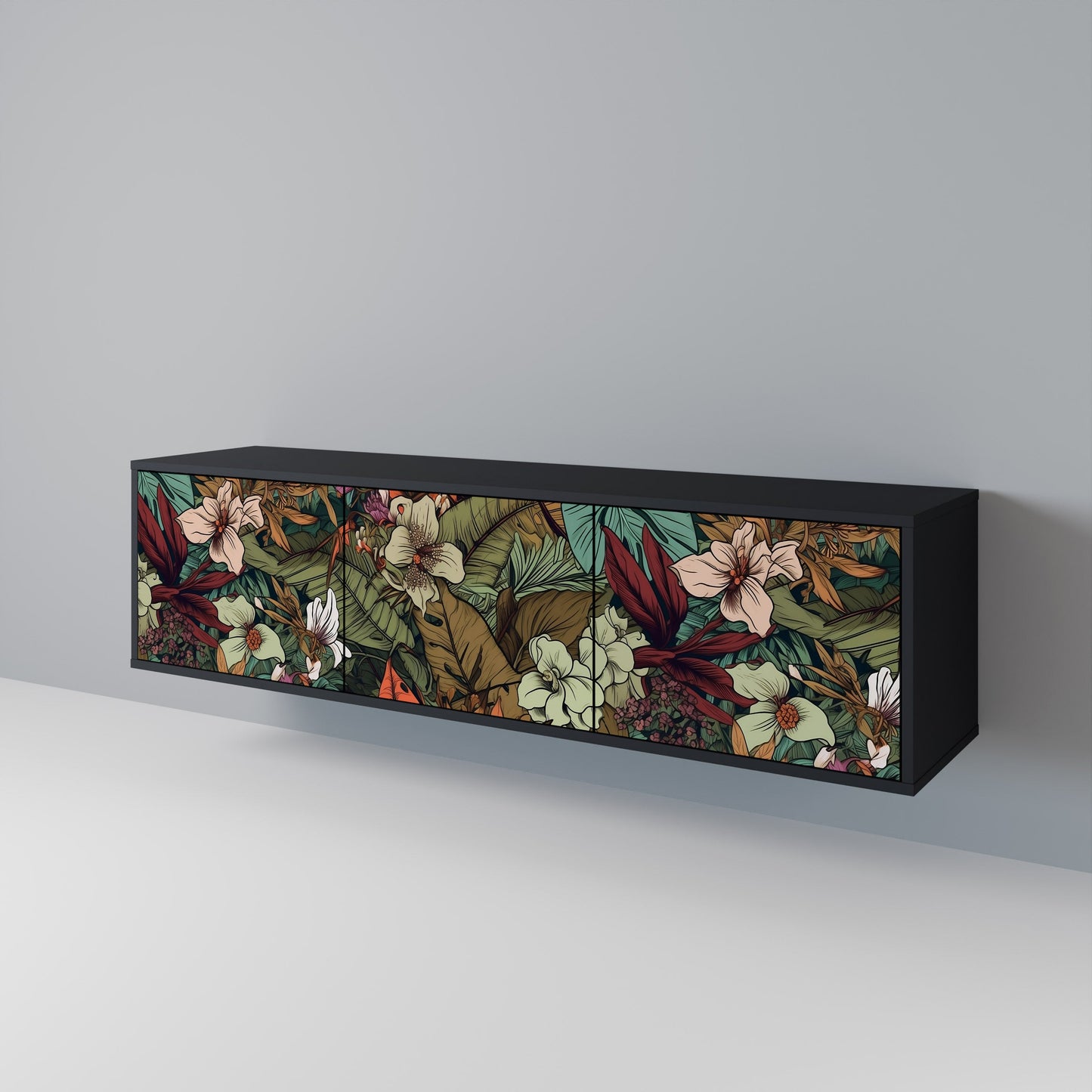 Mobile TV BOTANICAL EMERGENCE a 3 ante con finitura nera