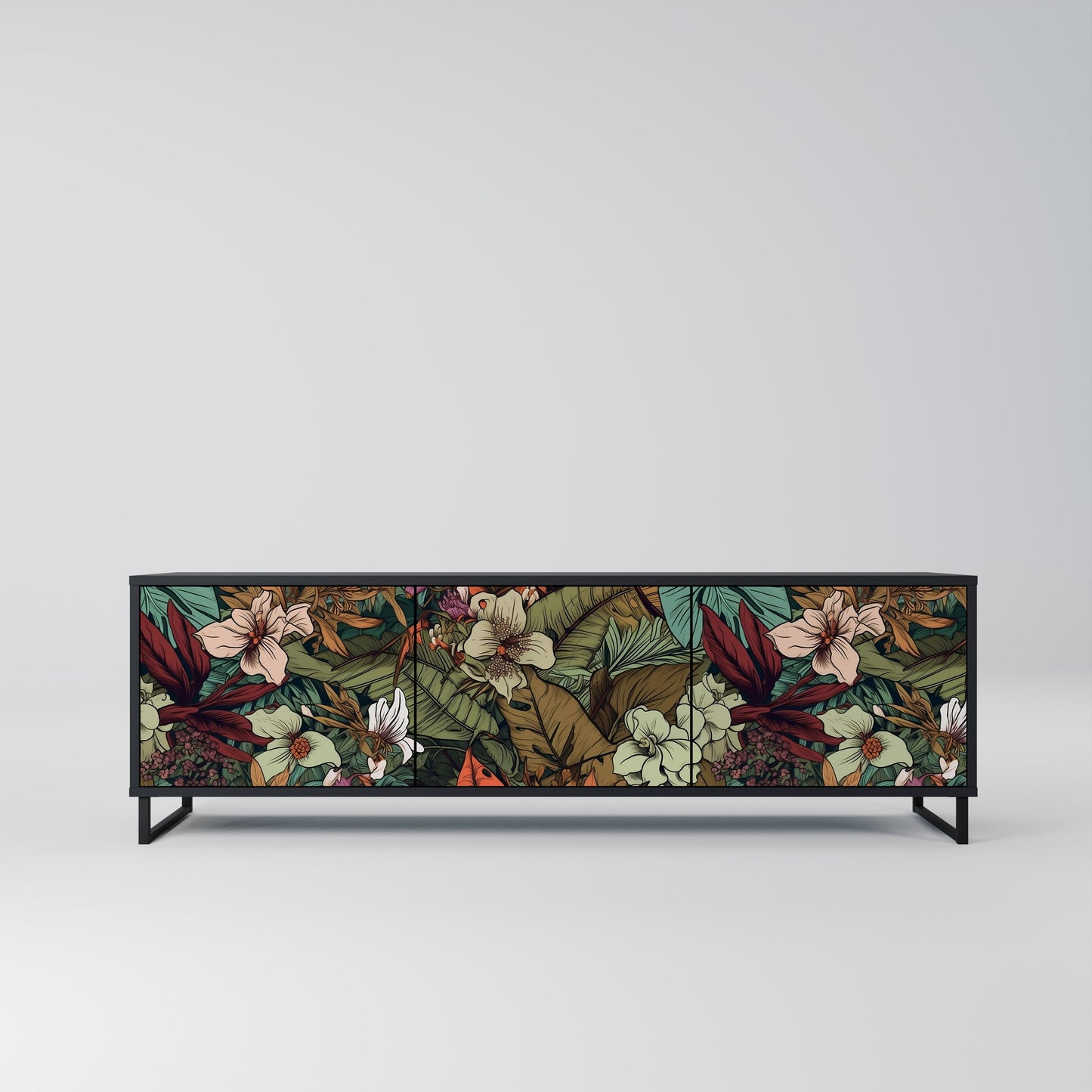 Mobile TV BOTANICAL EMERGENCE a 3 ante con finitura nera