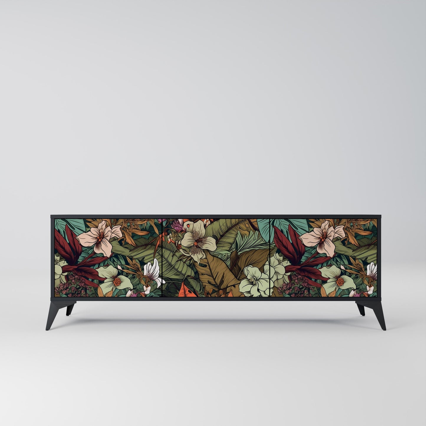 Mobile TV BOTANICAL EMERGENCE a 3 ante con finitura nera