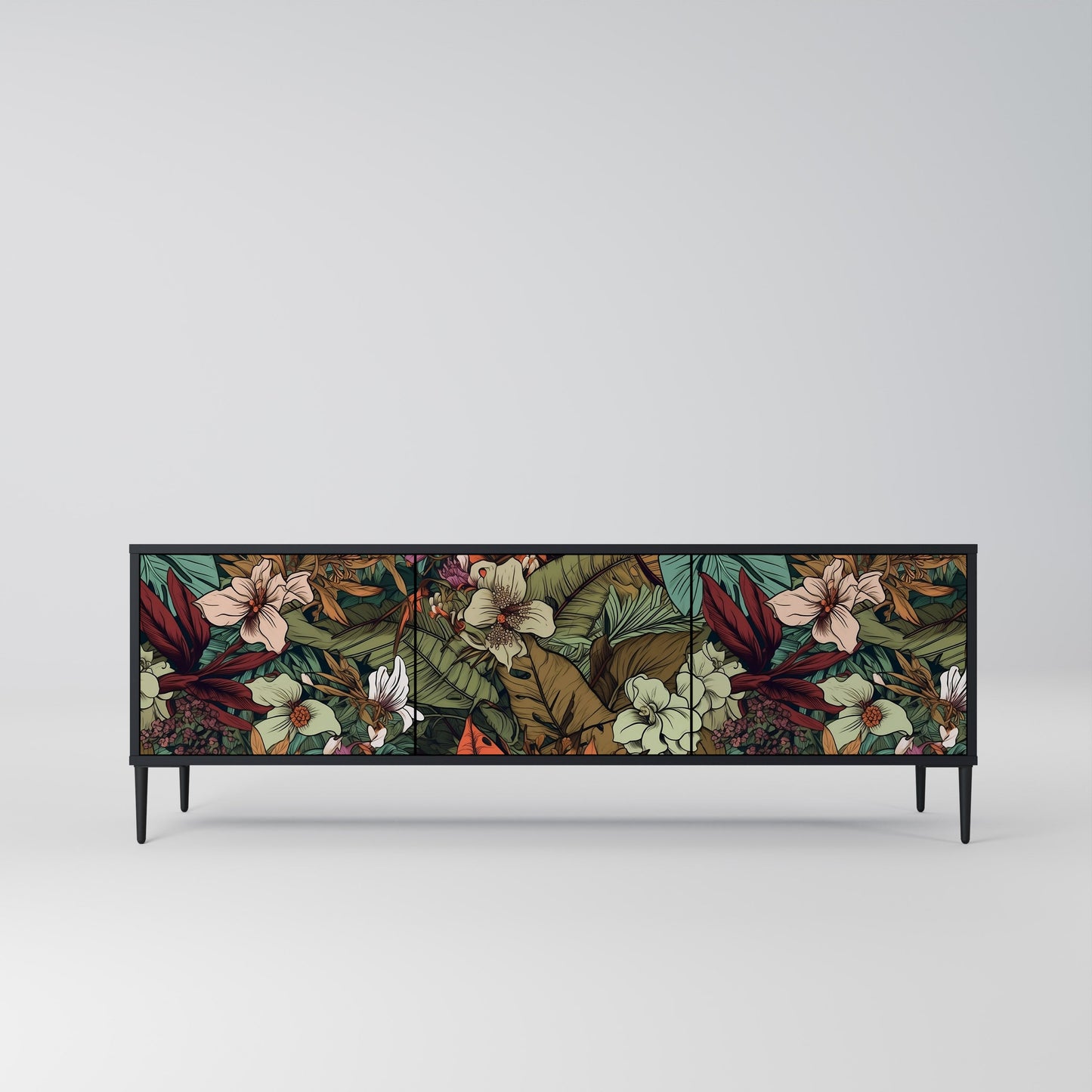 Mobile TV BOTANICAL EMERGENCE a 3 ante con finitura nera