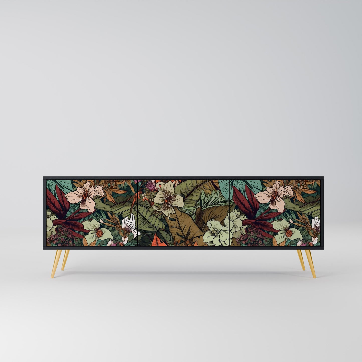 Mobile TV BOTANICAL EMERGENCE a 3 ante con finitura nera