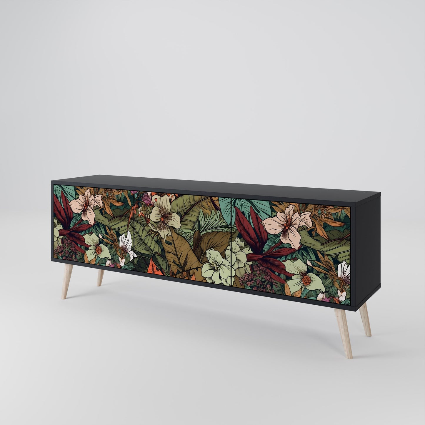 Mobile TV BOTANICAL EMERGENCE a 3 ante con finitura nera