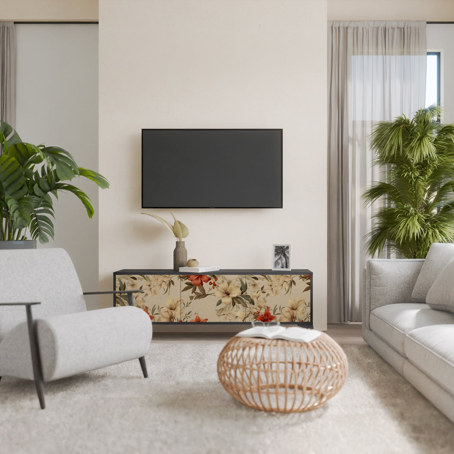 Mobile TV BLOOMING HARMONY a 3 ante con finitura nera