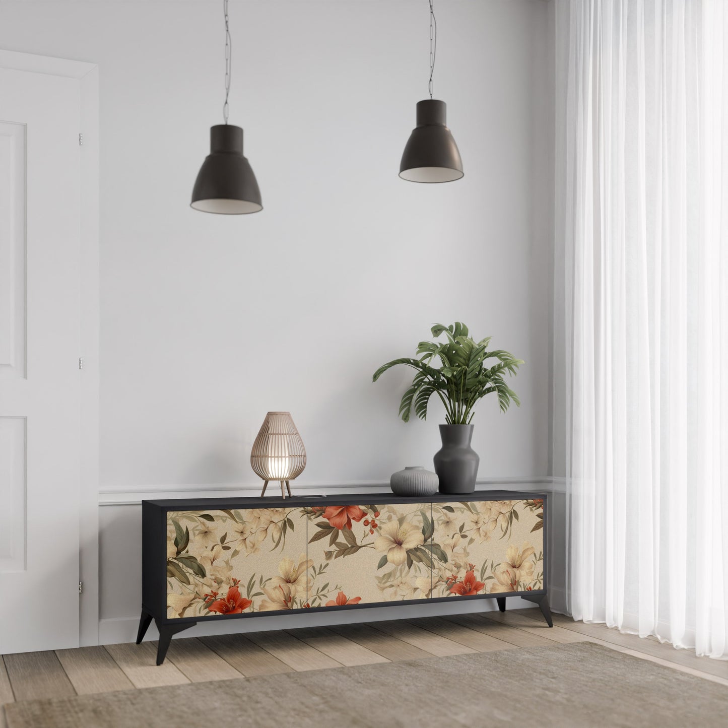 Mobile TV BLOOMING HARMONY a 3 ante con finitura nera