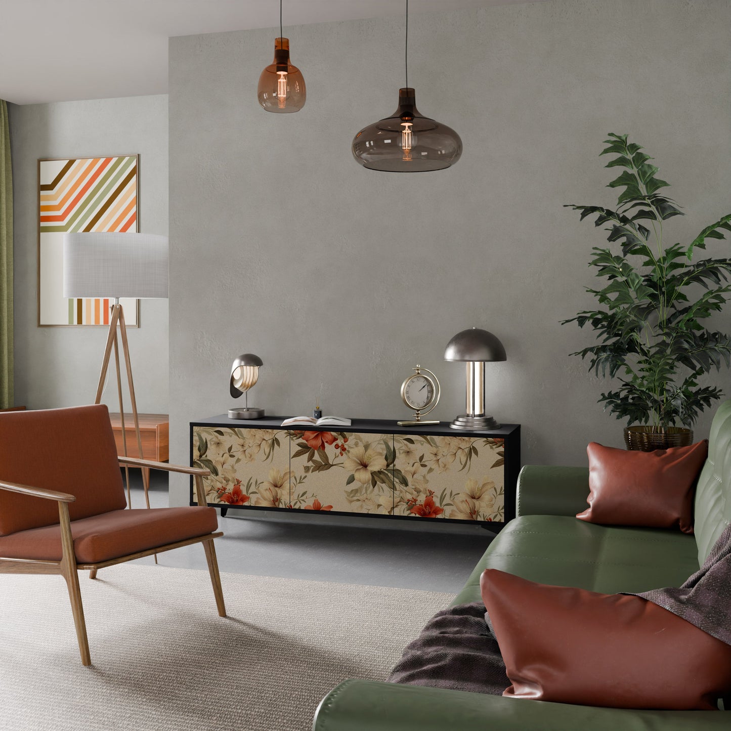 Mobile TV BLOOMING HARMONY a 3 ante con finitura nera