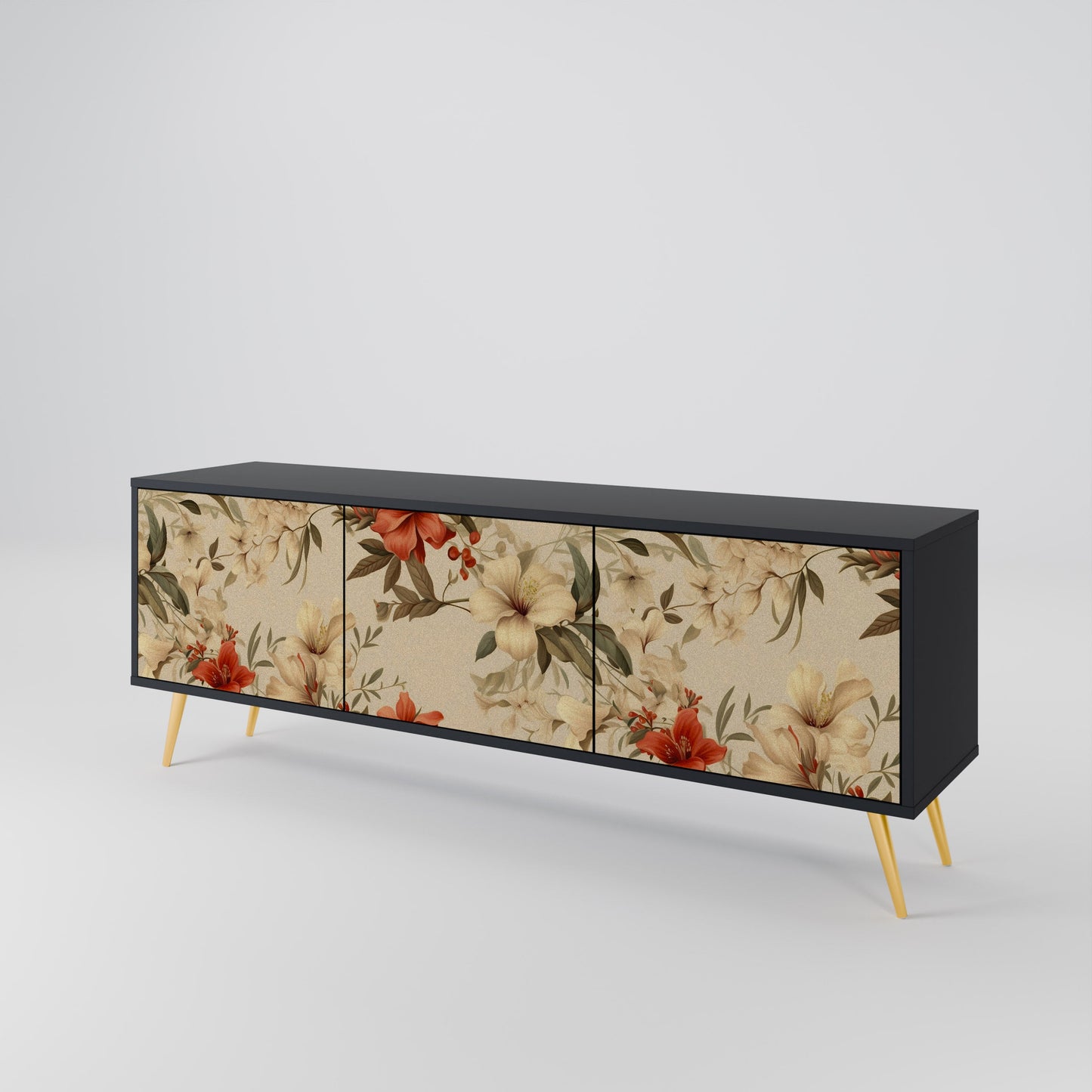 Mobile TV BLOOMING HARMONY a 3 ante con finitura nera