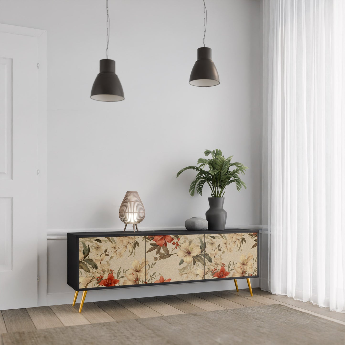 Mobile TV BLOOMING HARMONY a 3 ante con finitura nera