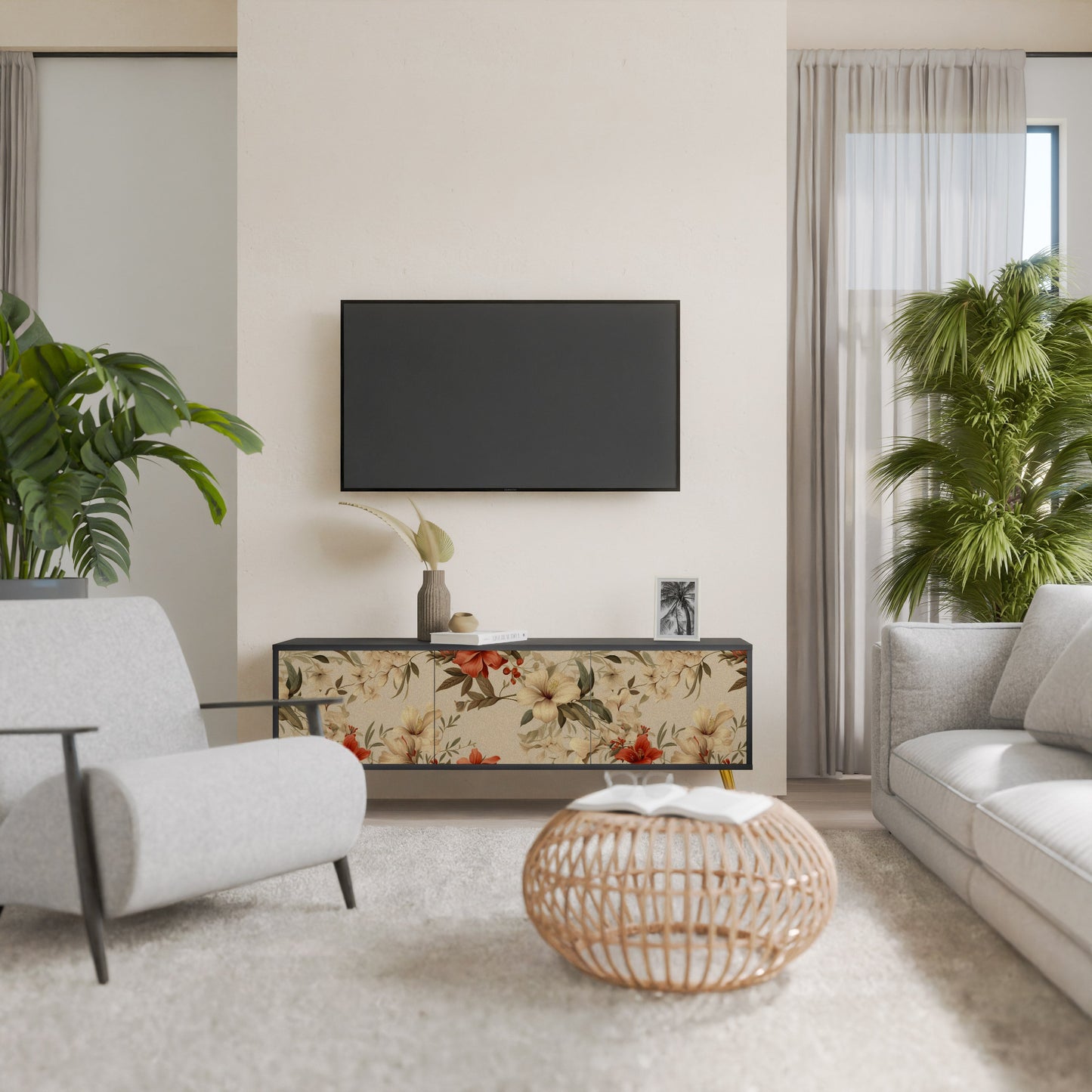 Mobile TV BLOOMING HARMONY a 3 ante con finitura nera