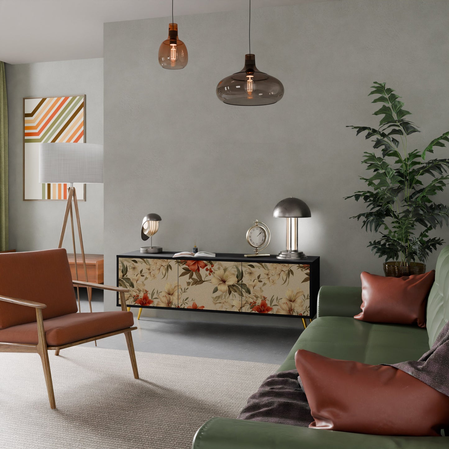 Mobile TV BLOOMING HARMONY a 3 ante con finitura nera