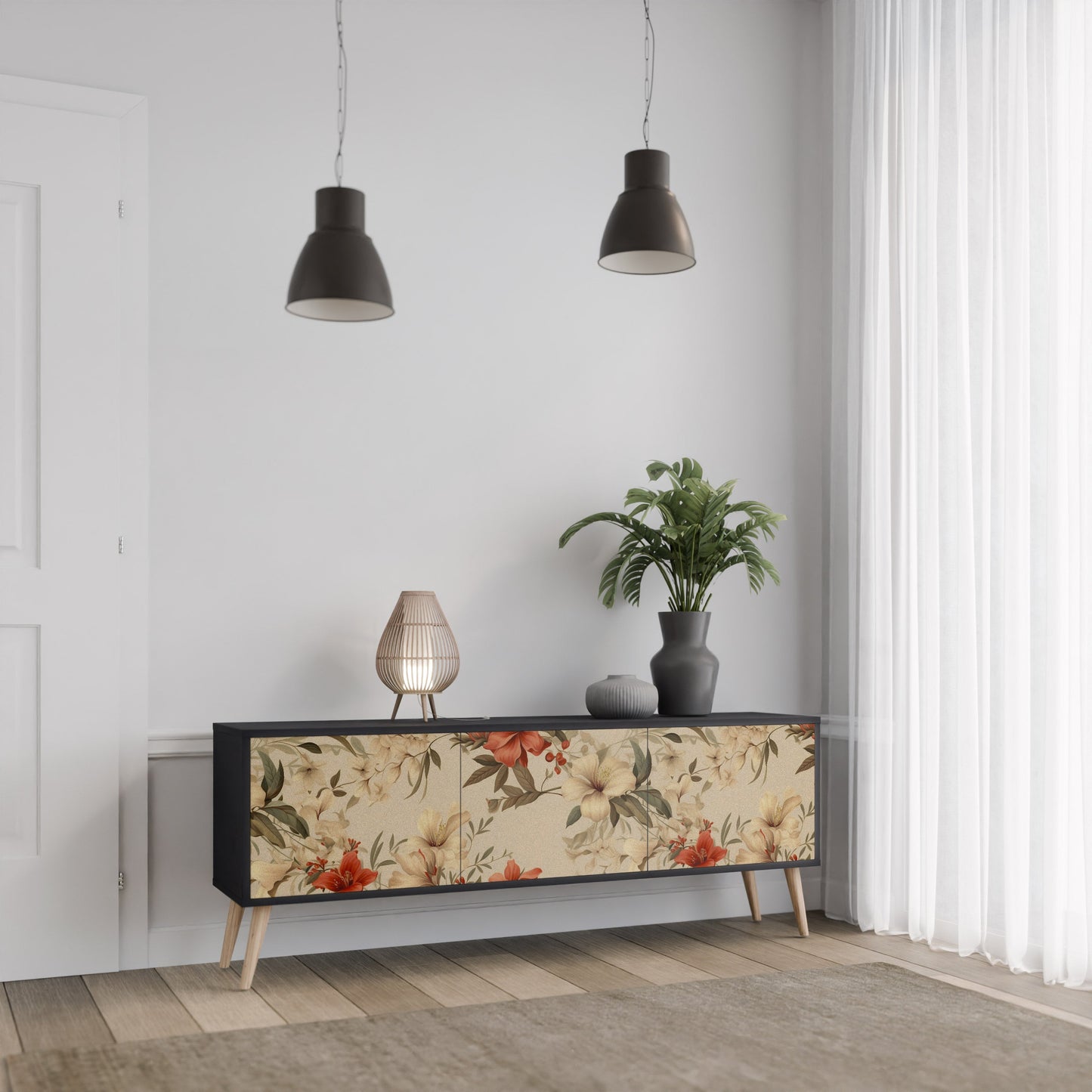 Mobile TV BLOOMING HARMONY a 3 ante con finitura nera