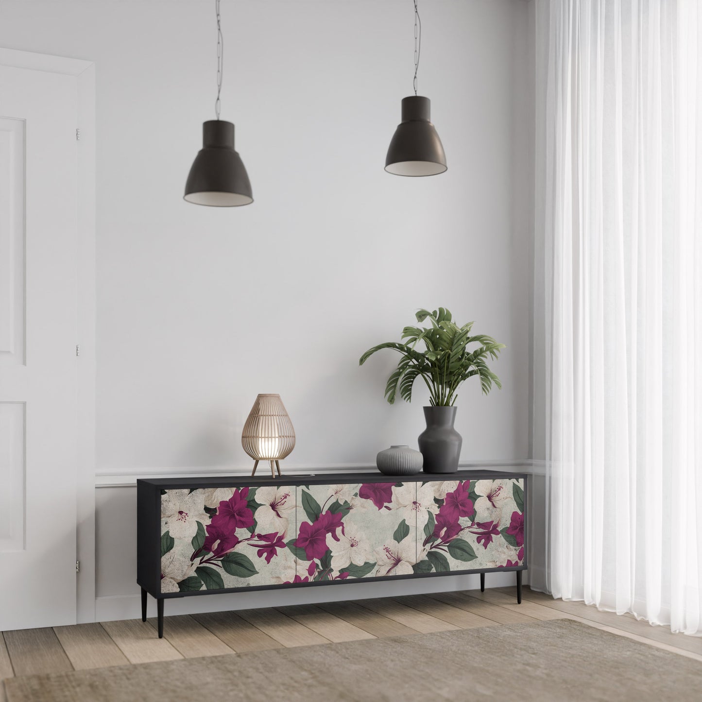 Mobile TV FLOWERET DREAM a 3 ante in finitura nera