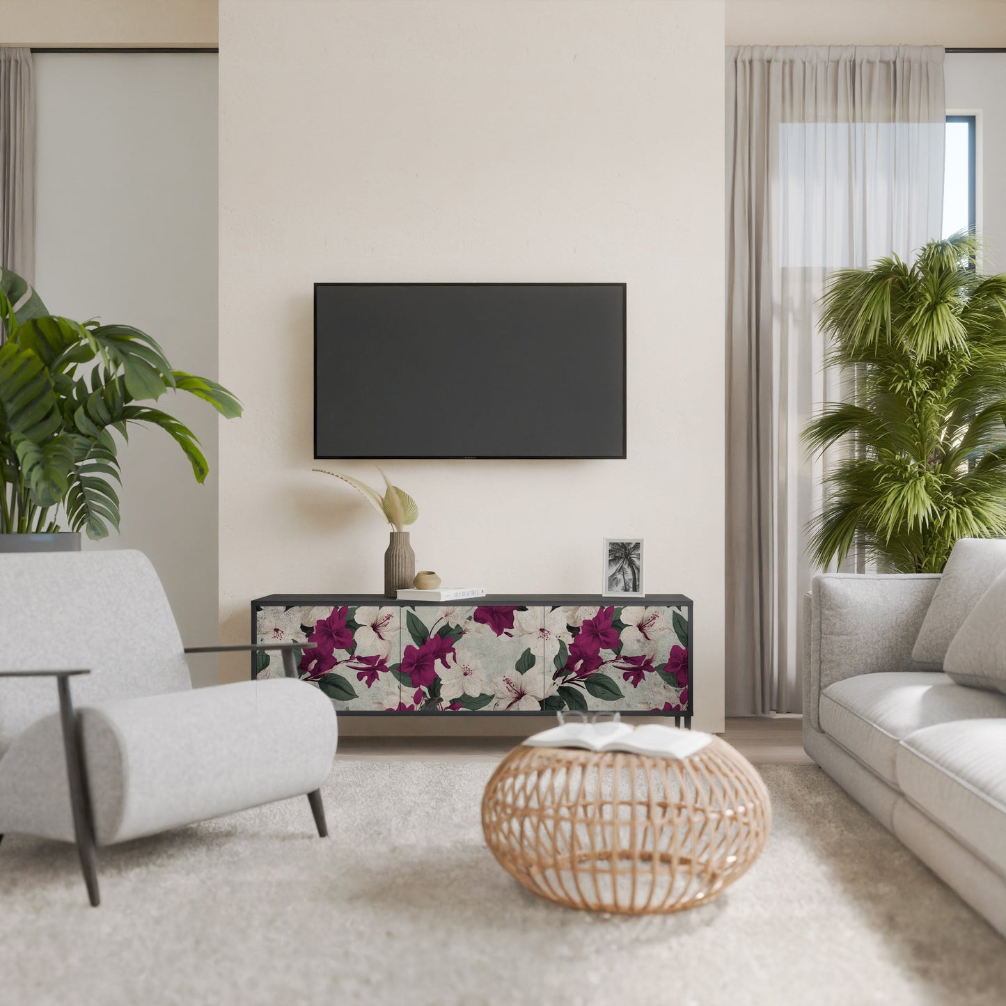 Mobile TV FLOWERET DREAM a 3 ante in finitura nera