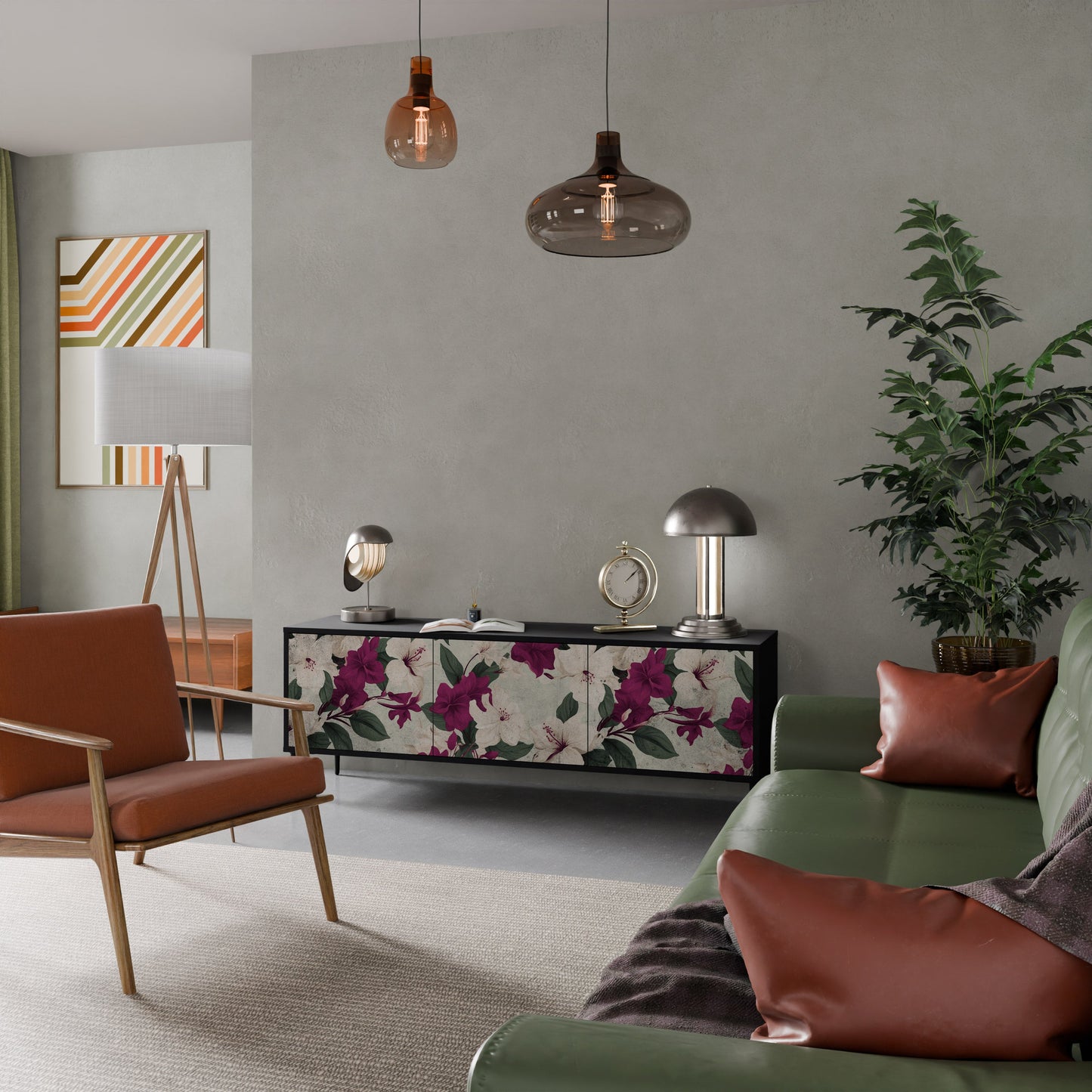 Mobile TV FLOWERET DREAM a 3 ante in finitura nera