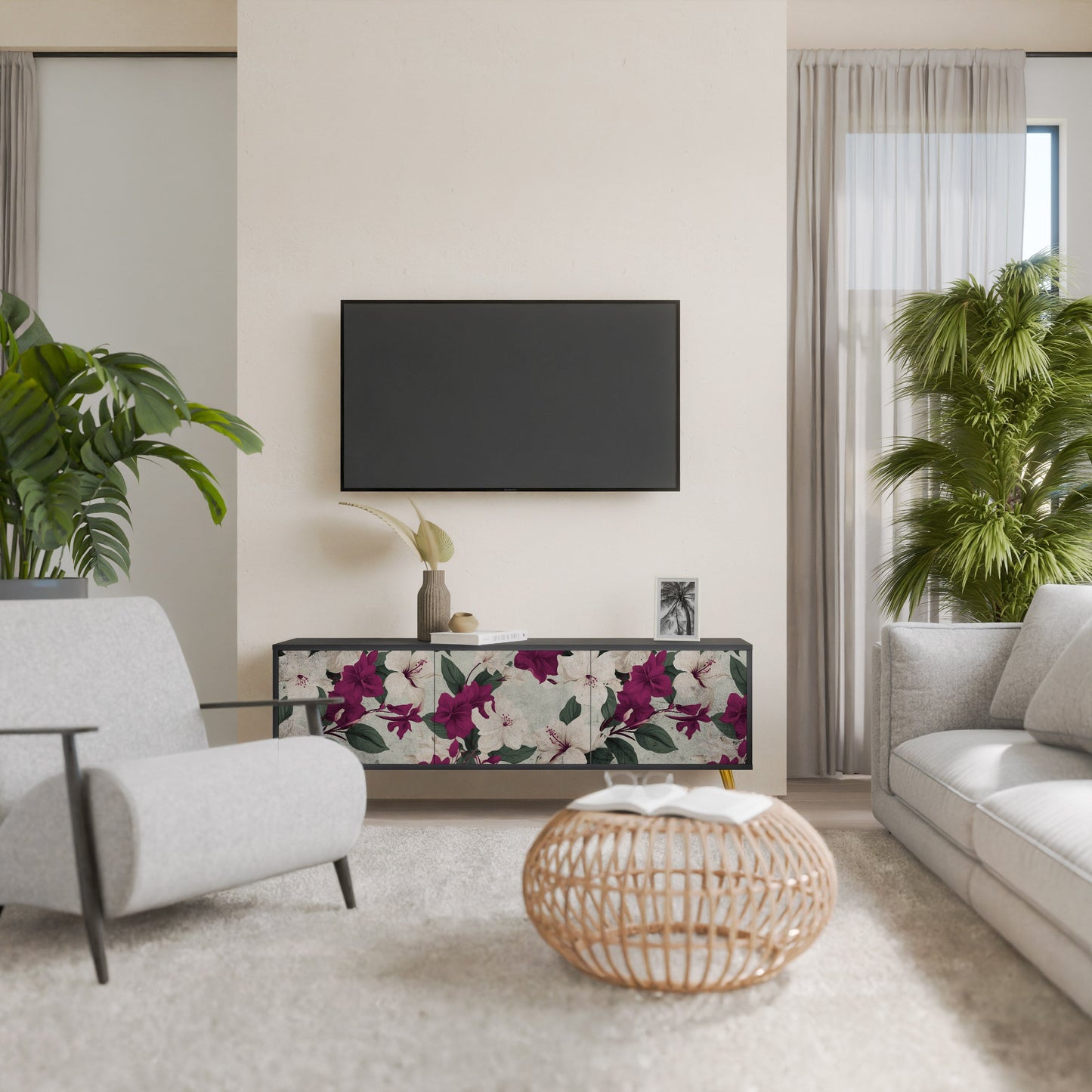 Mobile TV FLOWERET DREAM a 3 ante in finitura nera