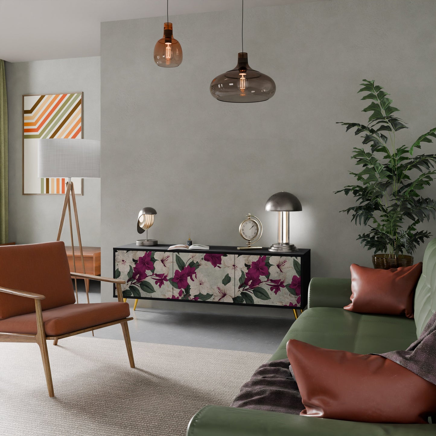 Mobile TV FLOWERET DREAM a 3 ante in finitura nera