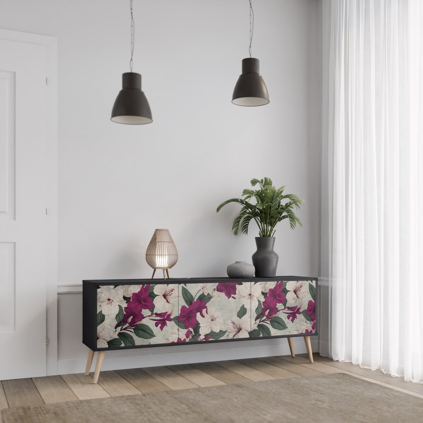 Mobile TV FLOWERET DREAM a 3 ante in finitura nera