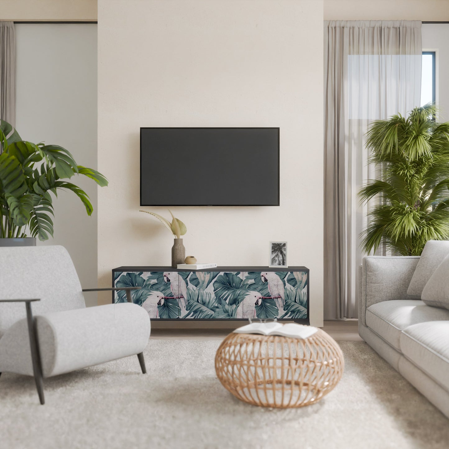 Mobile TV POPINJAY LOOK a 3 ante con finitura nera