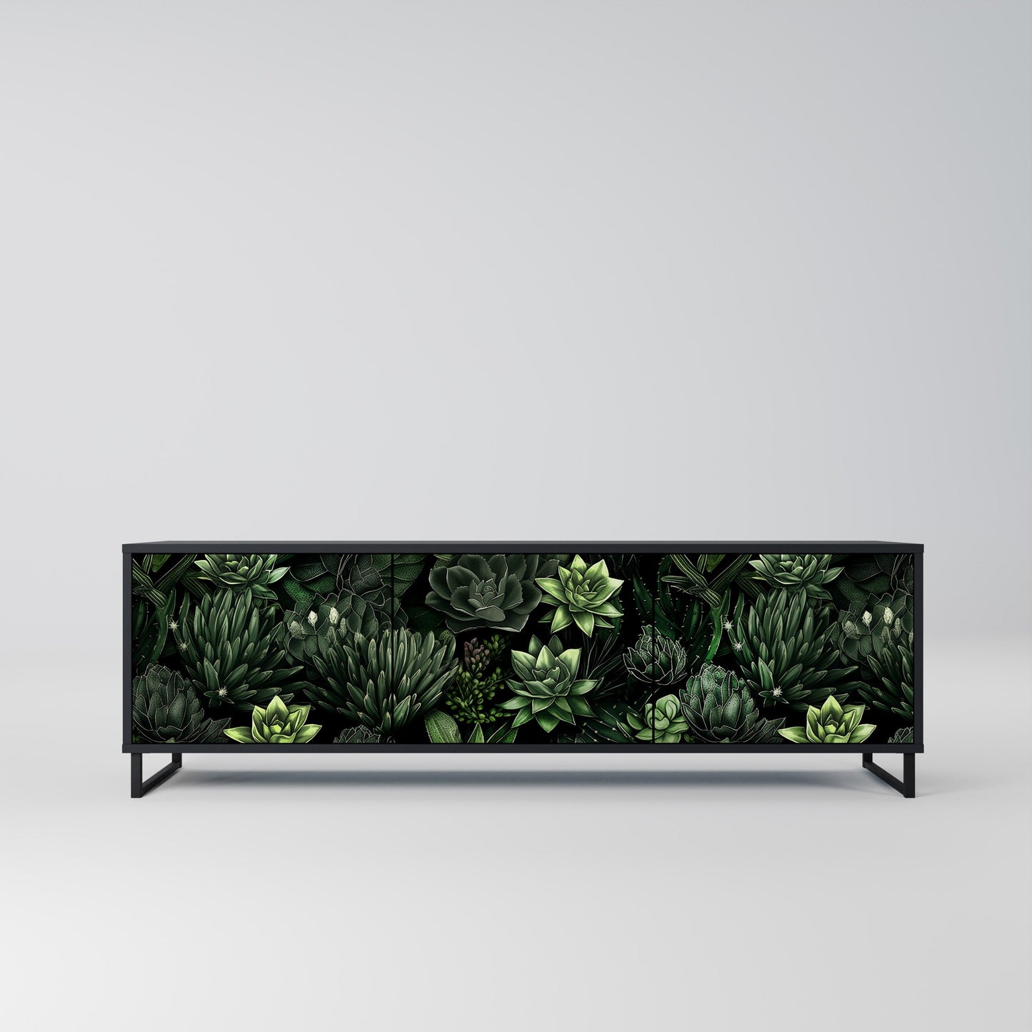 SUCCULENT JUNGLE 3-Door TV Stand in Black Finish