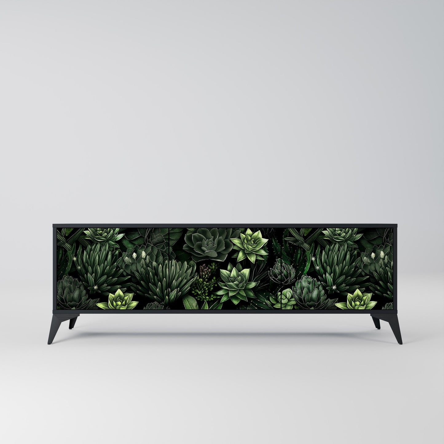 SUCCULENT JUNGLE 3-Door TV Stand in Black Finish