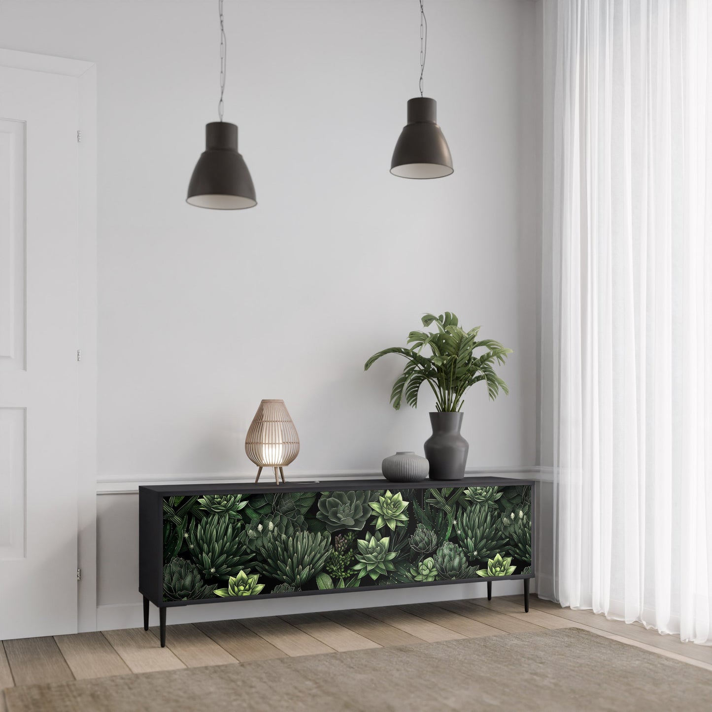 SUCCULENT JUNGLE 3-Door TV Stand in Black Finish