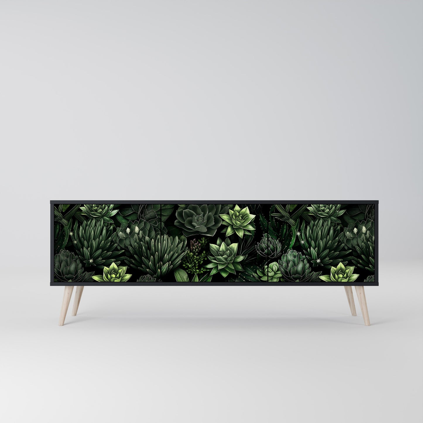 SUCCULENT JUNGLE 3-Door TV Stand in Black Finish