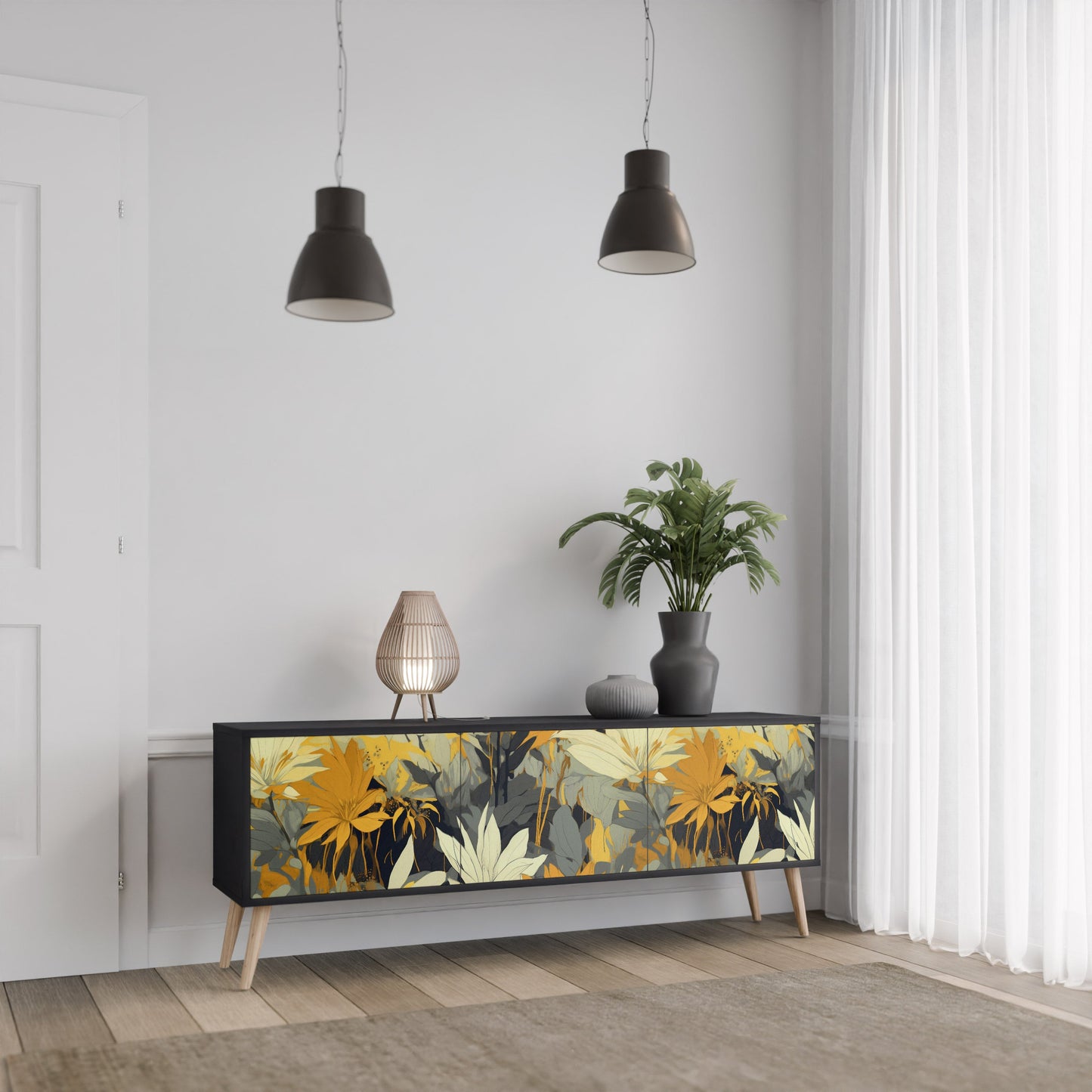 SUNKISSED LILY 3-Door TV Stand in Black Finish