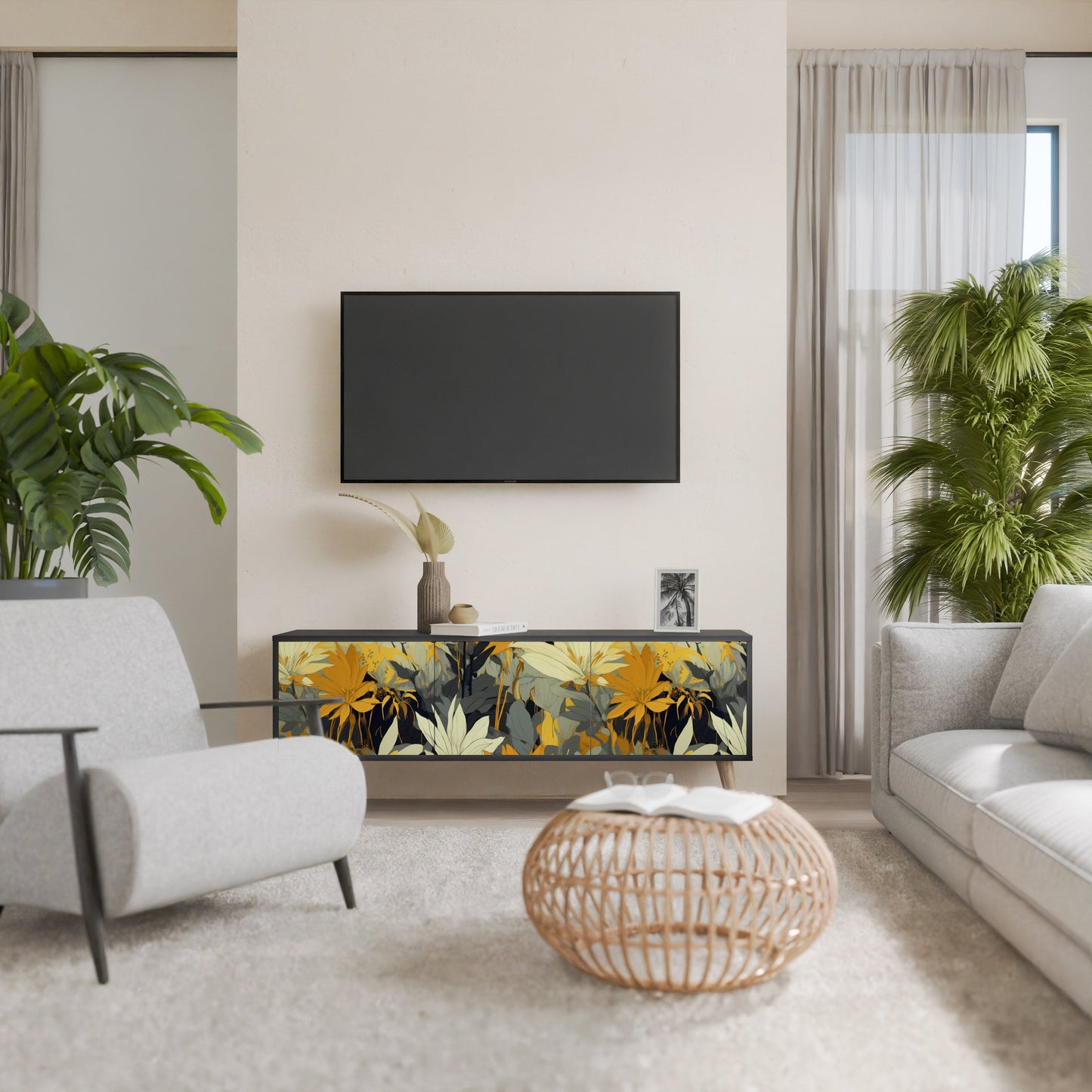 SUNKISSED LILY 3-Door TV Stand in Black Finish