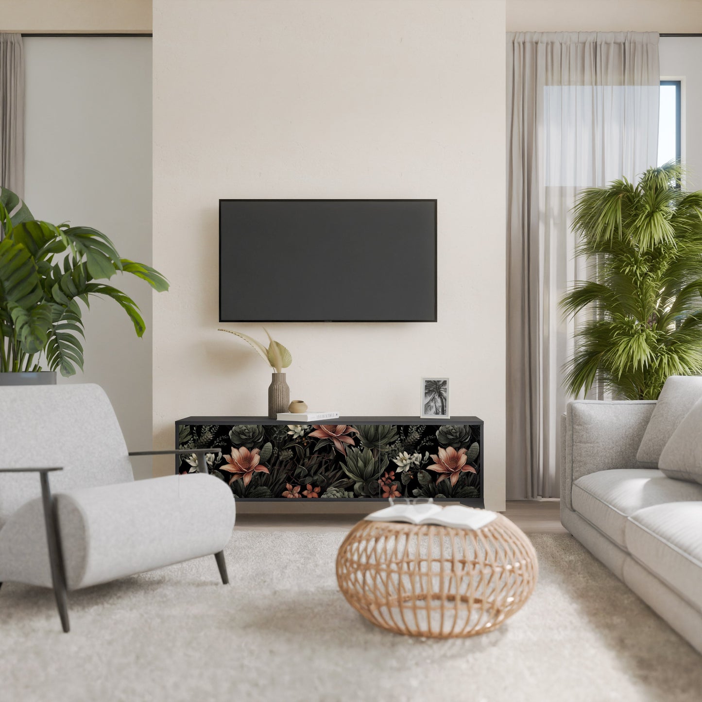 Mobile TV a 3 ante SECRET VERDURE in finitura nera