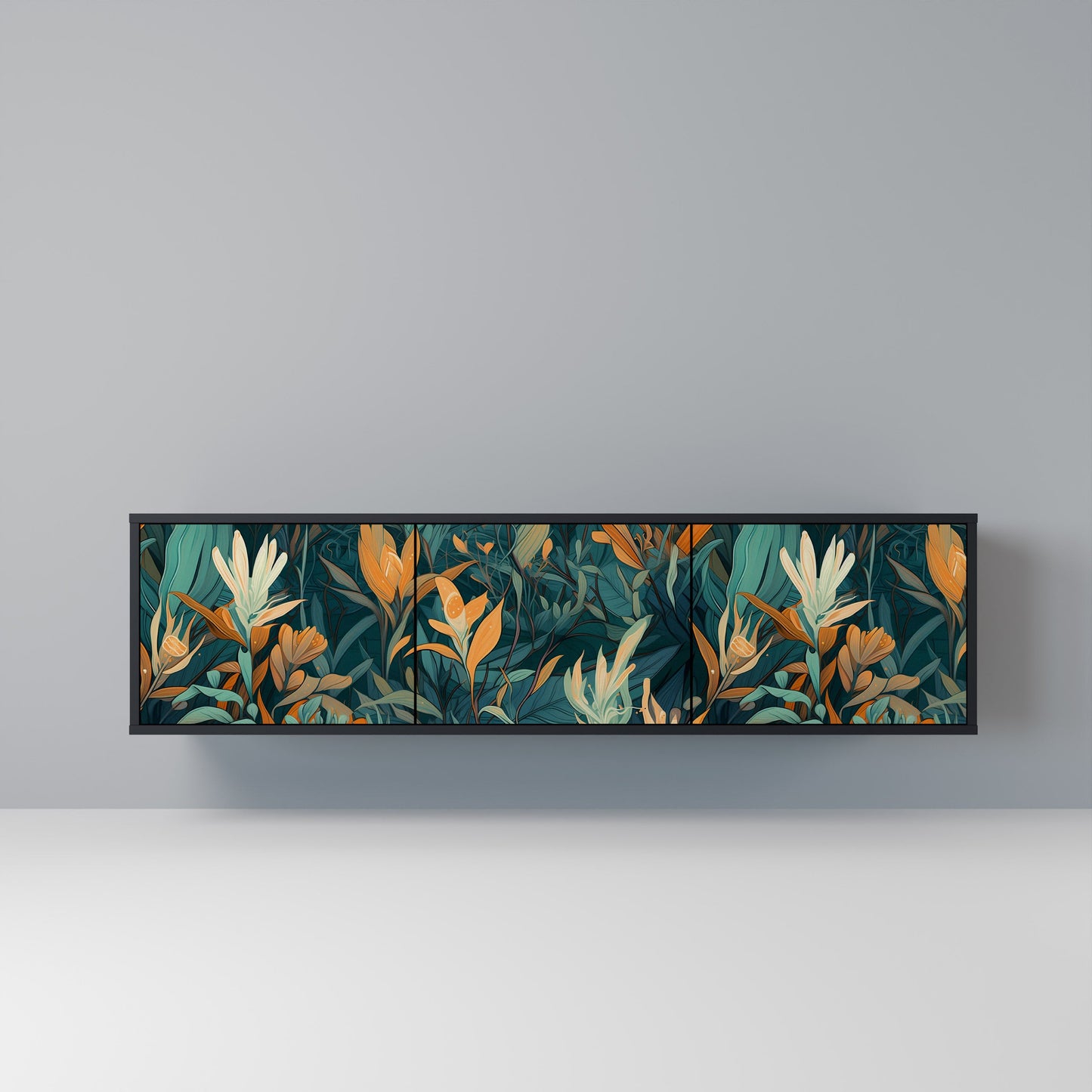 Mobile TV a 3 ante FLORAL SERENITY in finitura nera