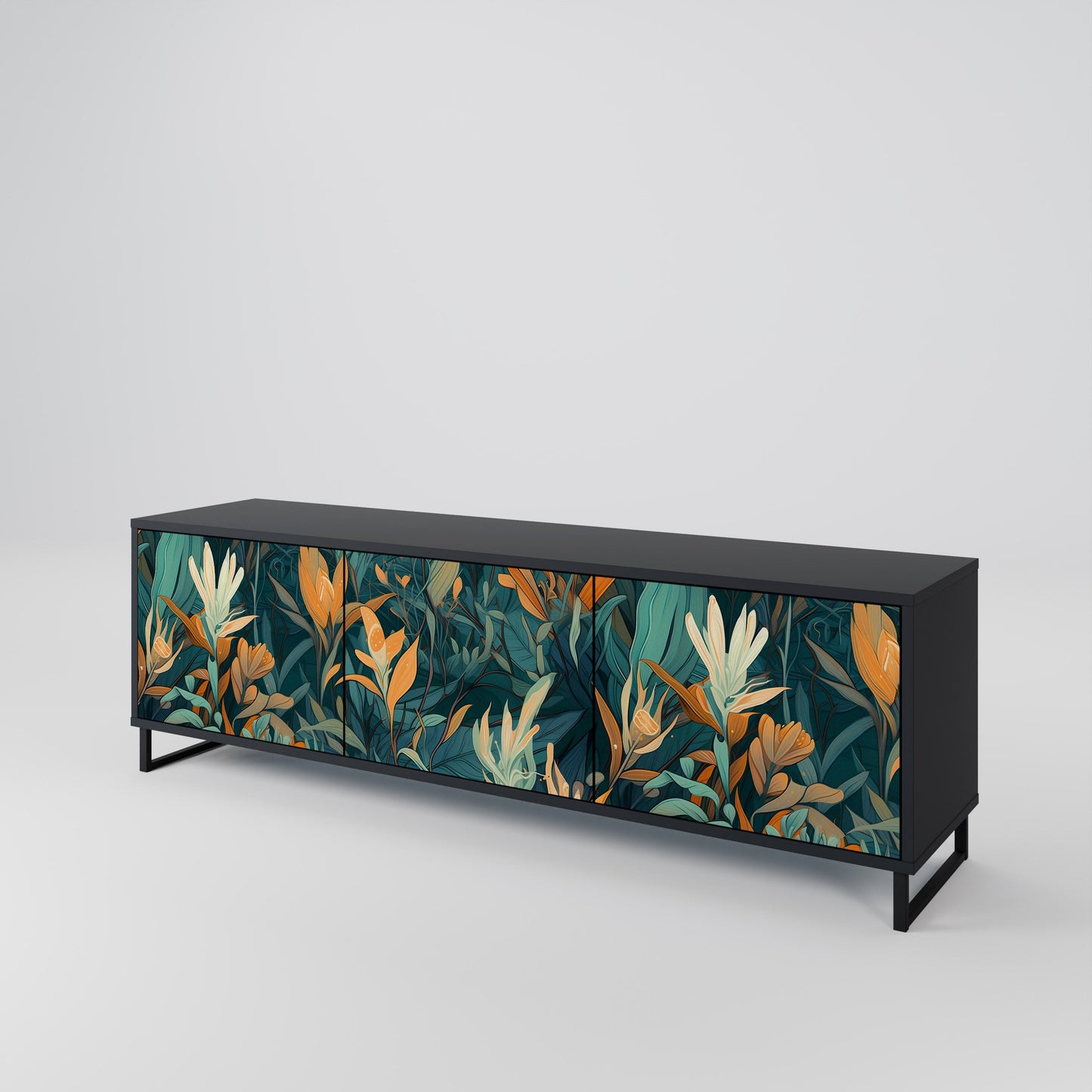Mobile TV a 3 ante FLORAL SERENITY in finitura nera