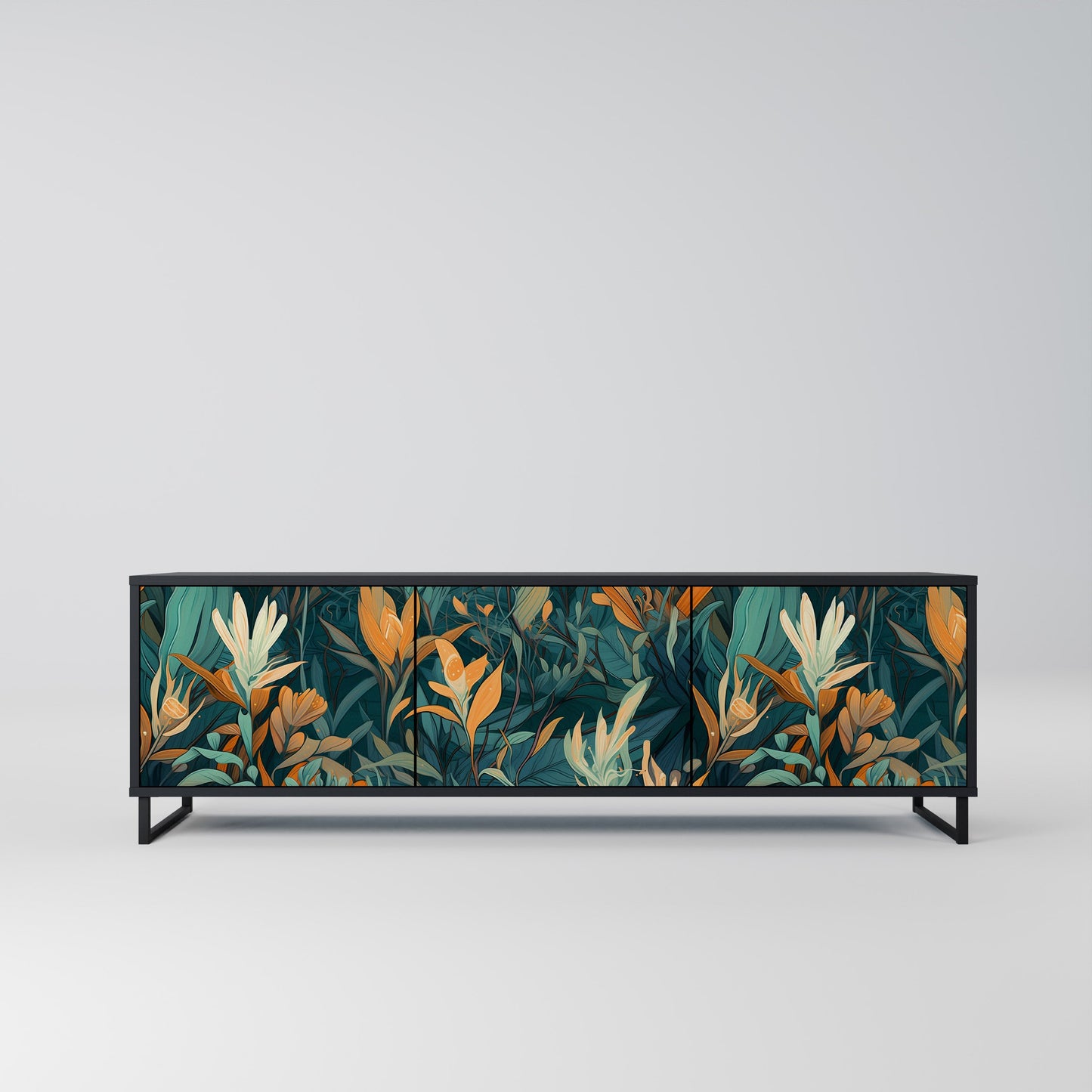 Mobile TV a 3 ante FLORAL SERENITY in finitura nera