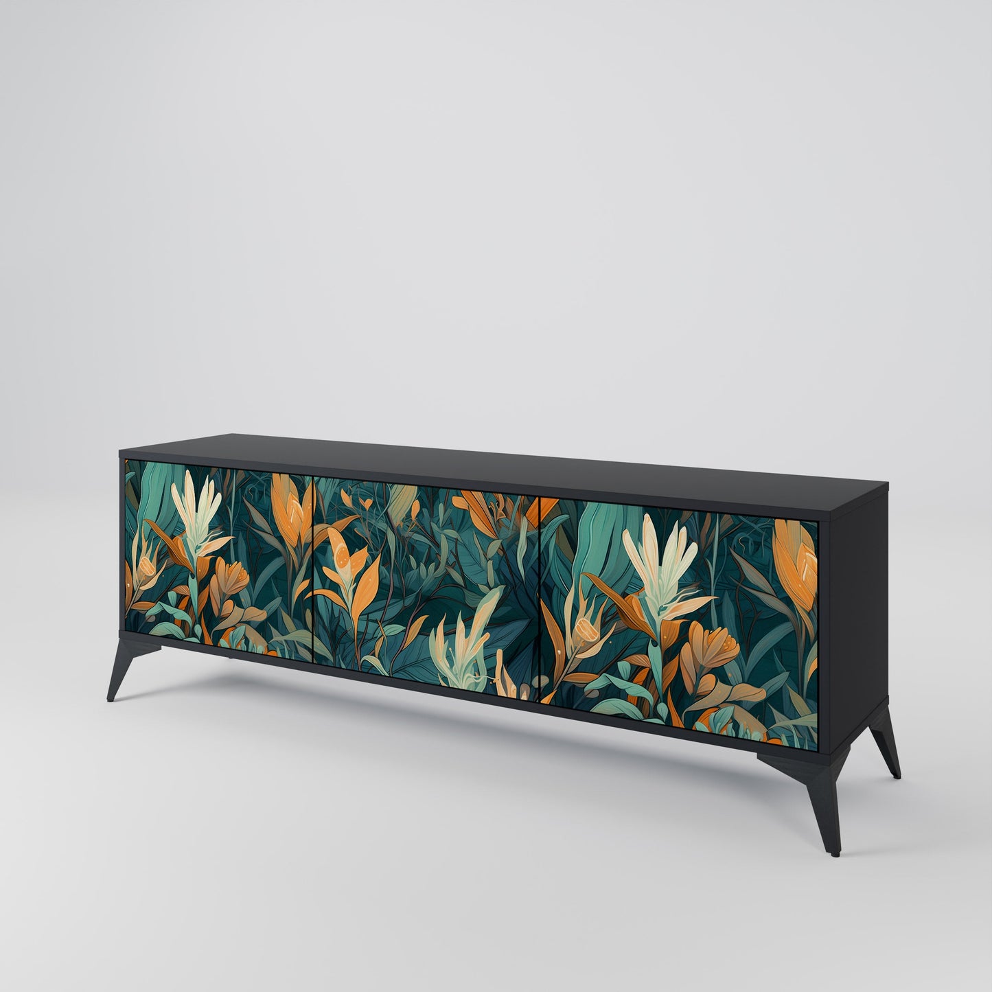Mobile TV a 3 ante FLORAL SERENITY in finitura nera