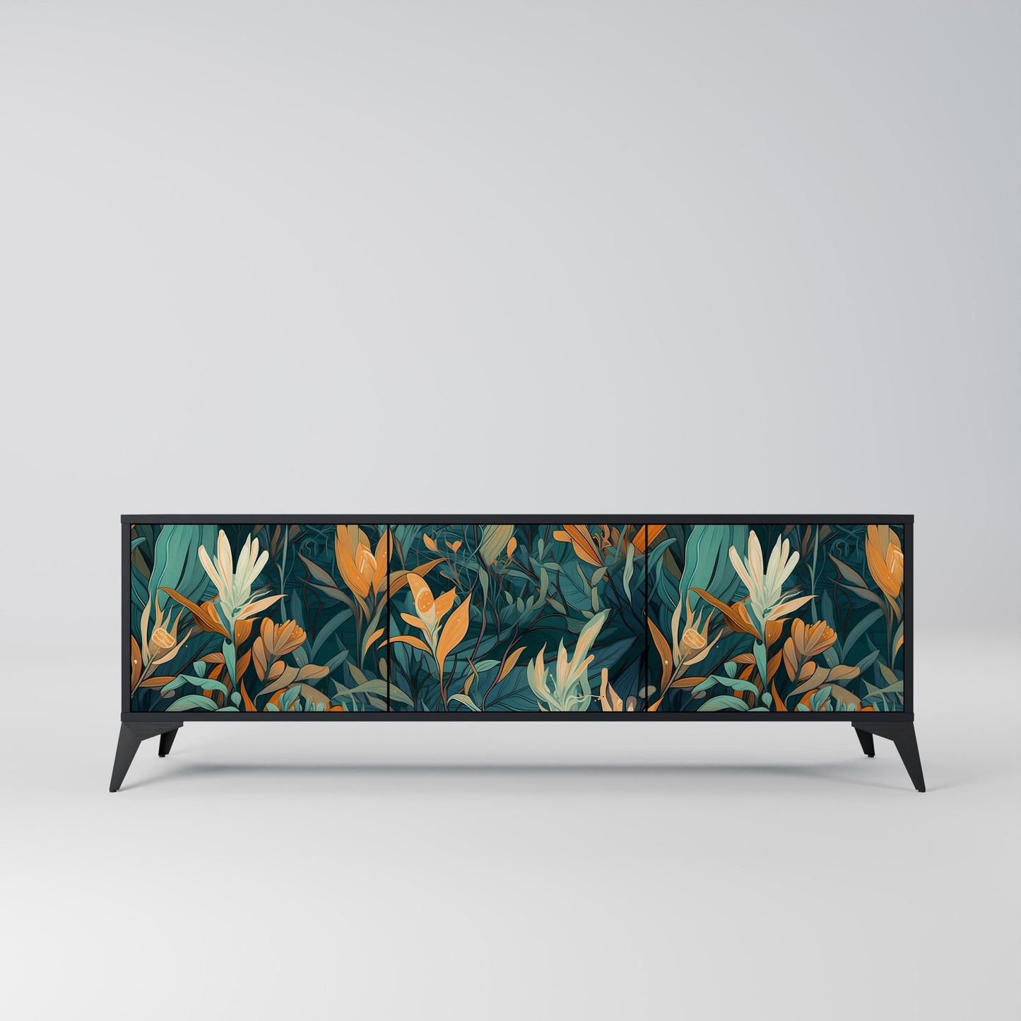 Mobile TV a 3 ante FLORAL SERENITY in finitura nera