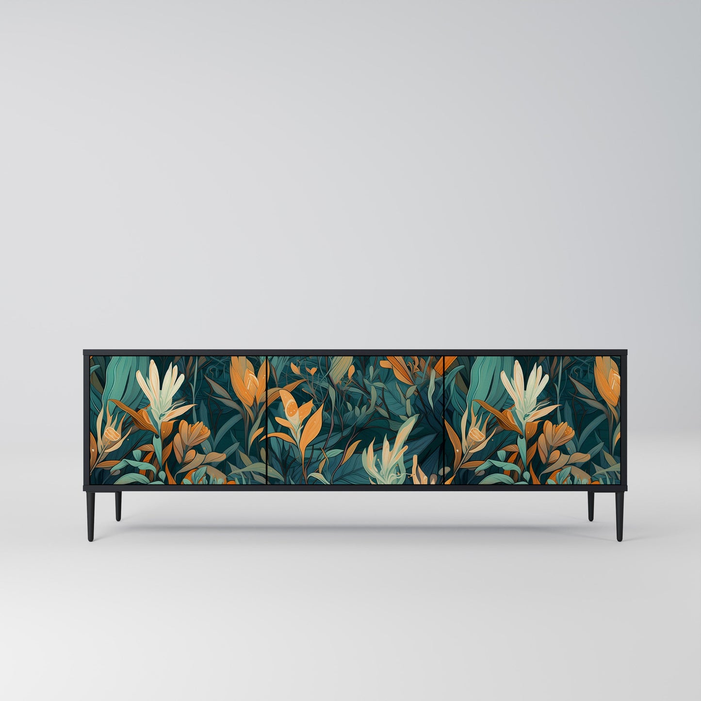 Mobile TV a 3 ante FLORAL SERENITY in finitura nera