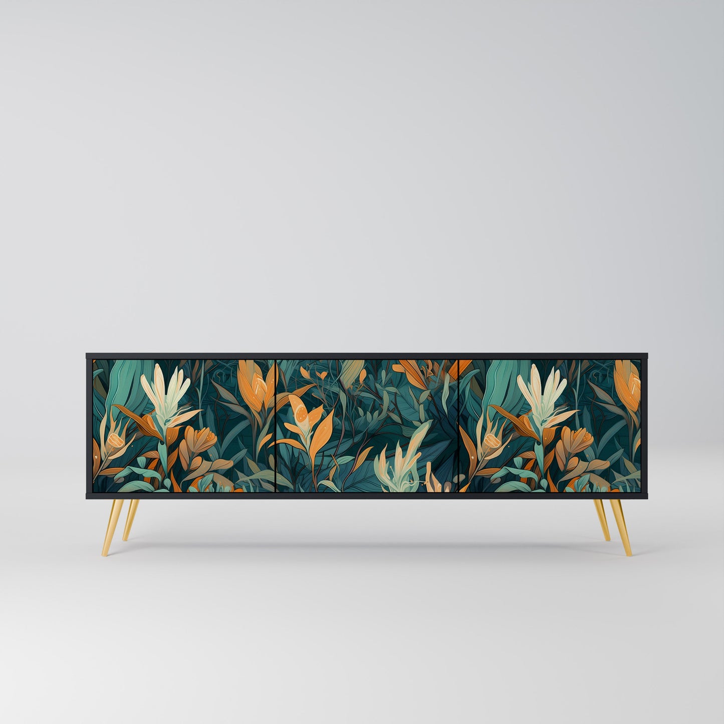Mobile TV a 3 ante FLORAL SERENITY in finitura nera