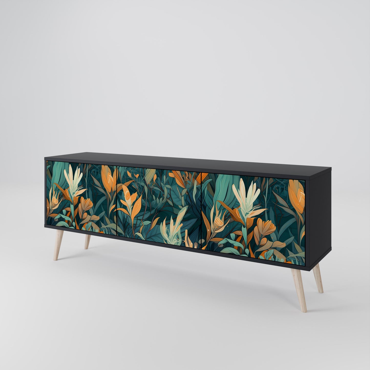 Mobile TV a 3 ante FLORAL SERENITY in finitura nera