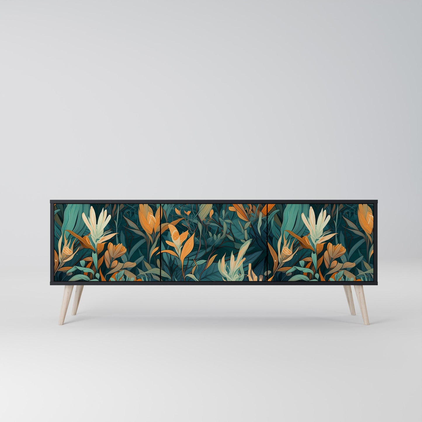 Mobile TV a 3 ante FLORAL SERENITY in finitura nera