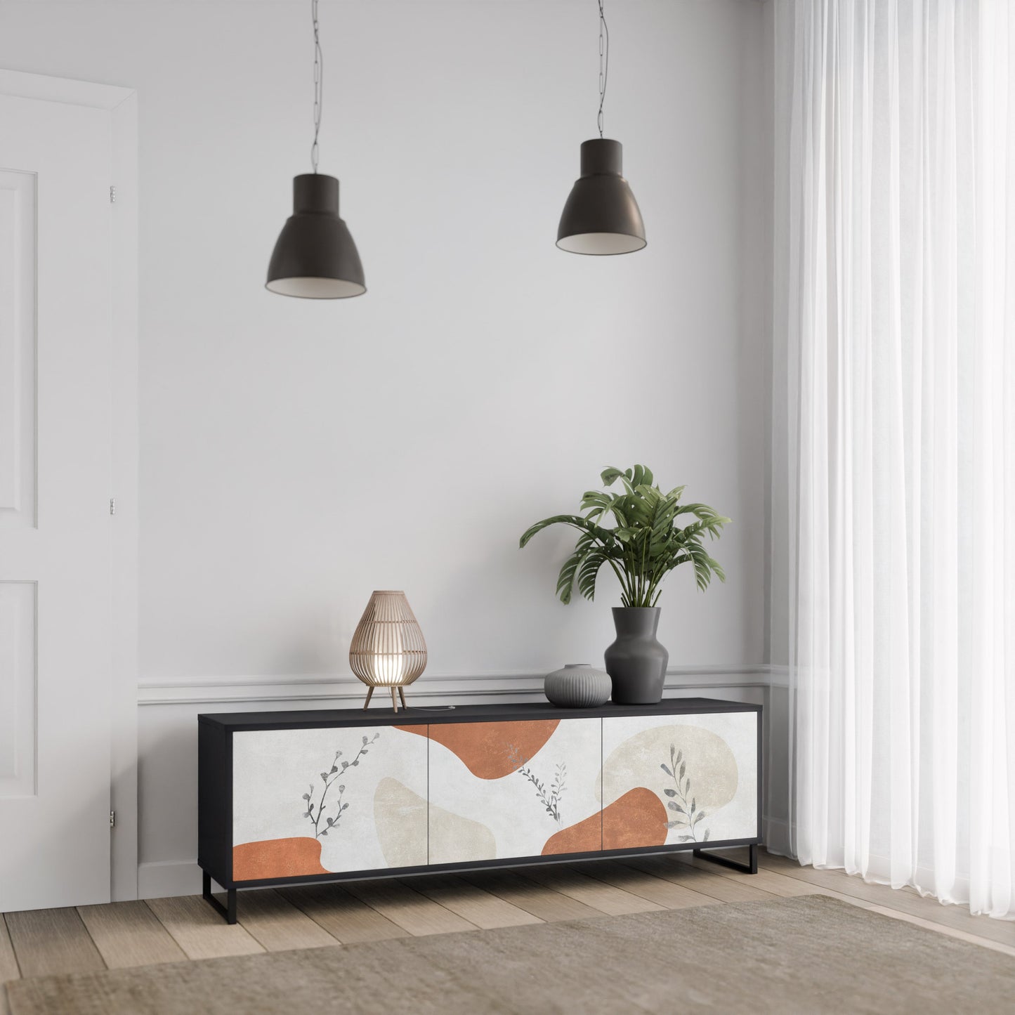 Mobile TV TRANQUIL TWIG a 3 ante con finitura nera