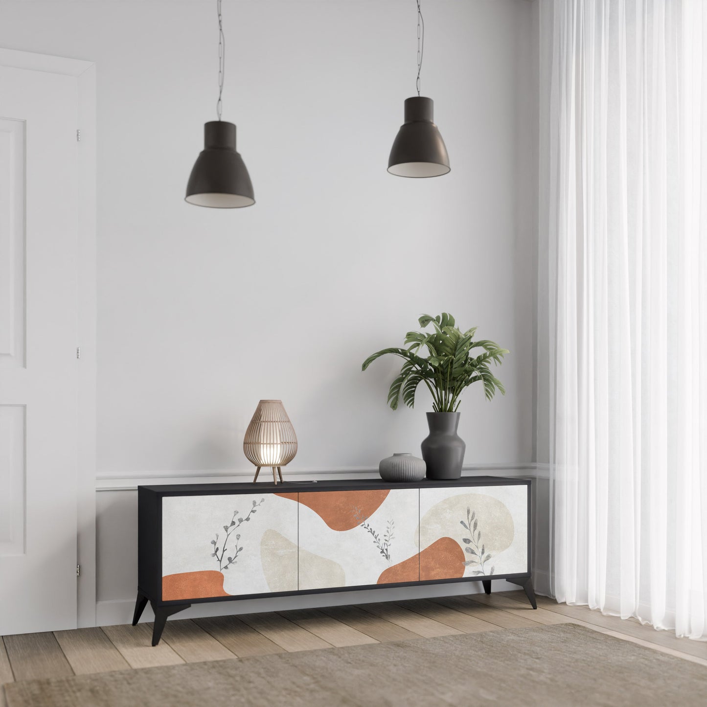 Mobile TV TRANQUIL TWIG a 3 ante con finitura nera